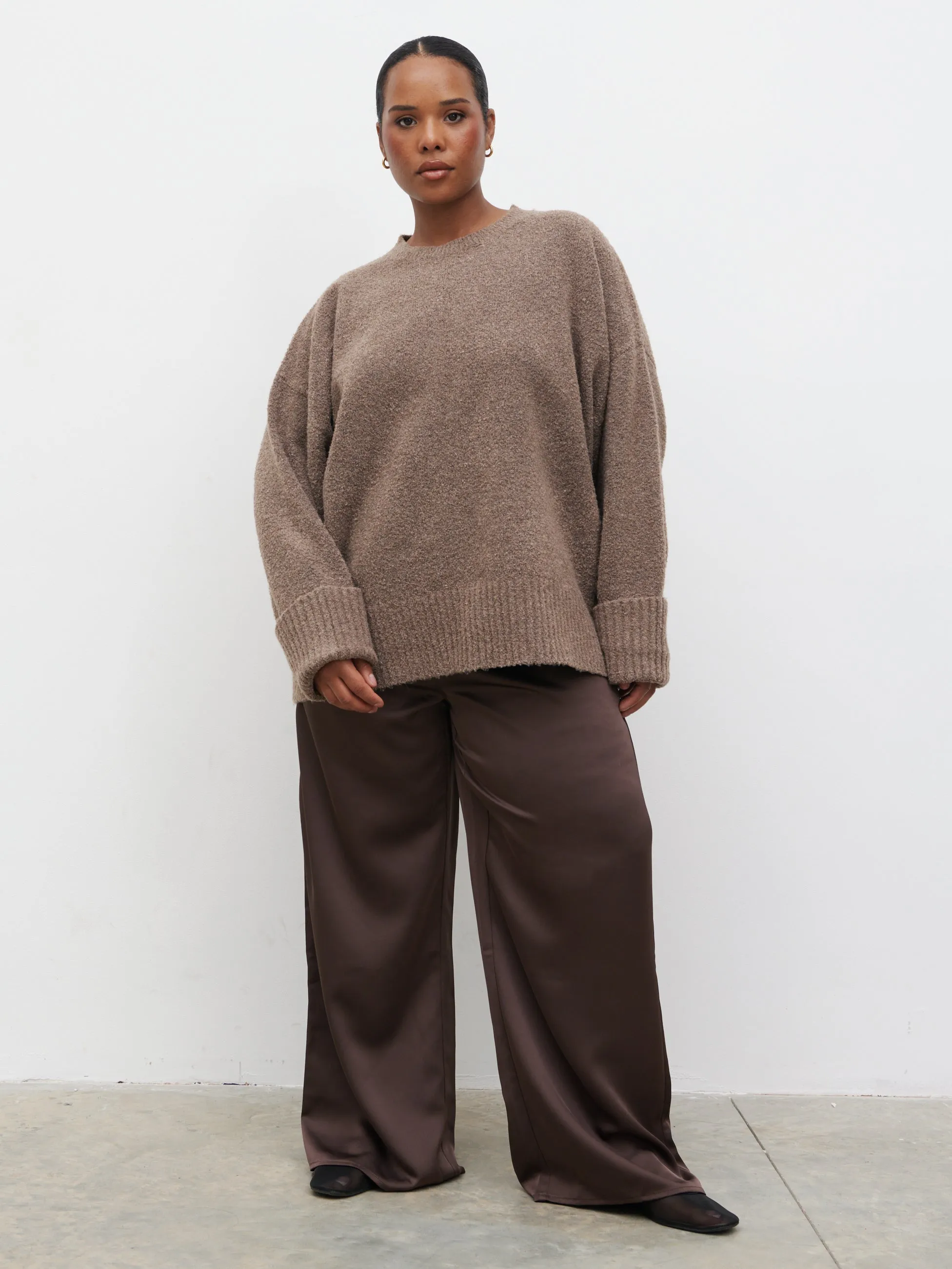 Breya Satin Drawstring Trousers Curve - Chocolate Brown sold by Pretty Lavish product image thumbnail 5