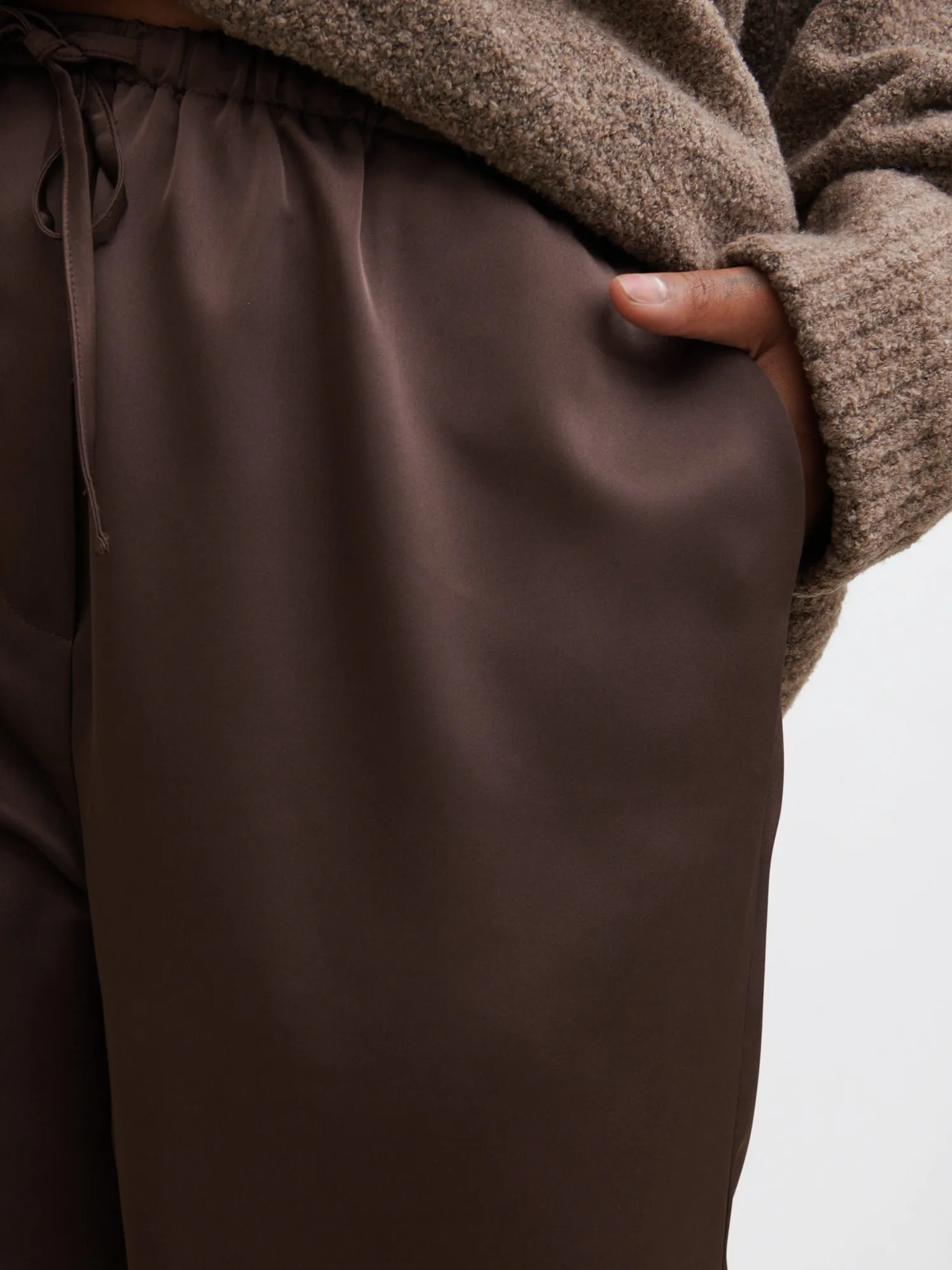 Breya Satin Drawstring Trousers Curve - Chocolate Brown sold by Pretty Lavish product image thumbnail 2