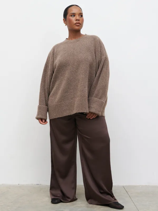 Breya Satin Drawstring Trousers Curve - Chocolate Brown sold by Pretty Lavish