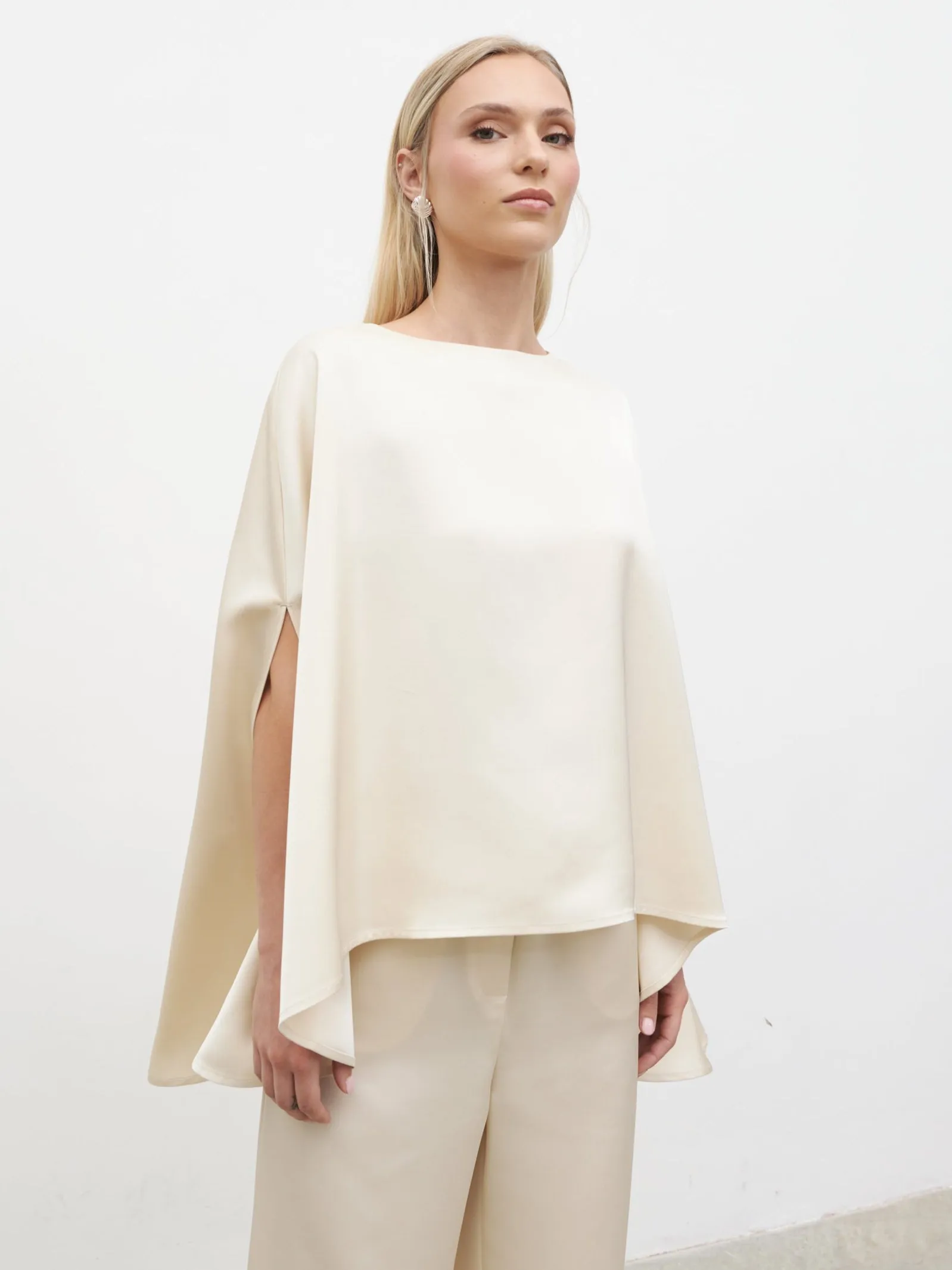 Breya Cape Floaty Satin Top - Oyster sold by Pretty Lavish product image thumbnail 2