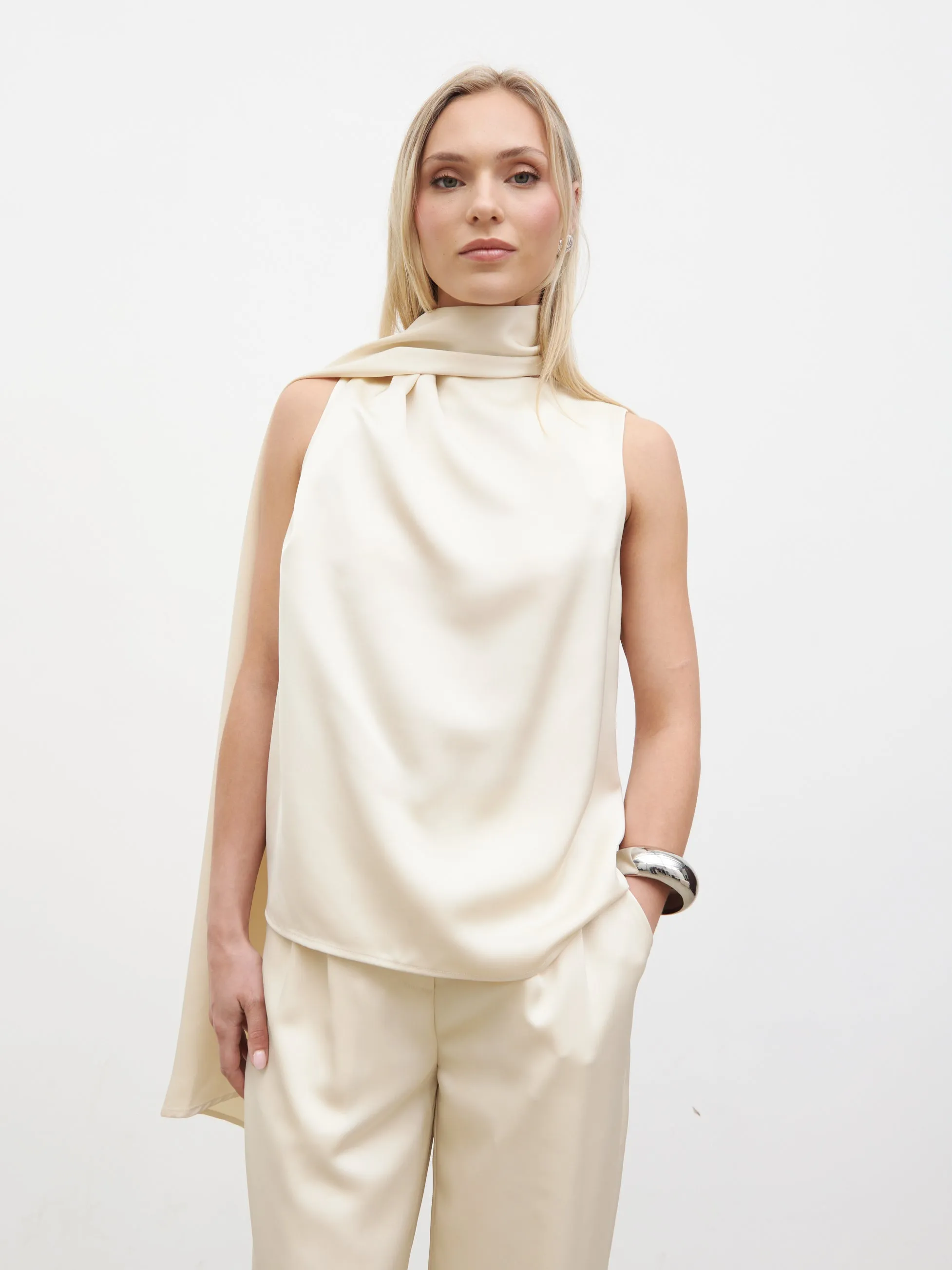 Breya Scarf Satin Top - Oyster sold by Pretty Lavish product image thumbnail 2