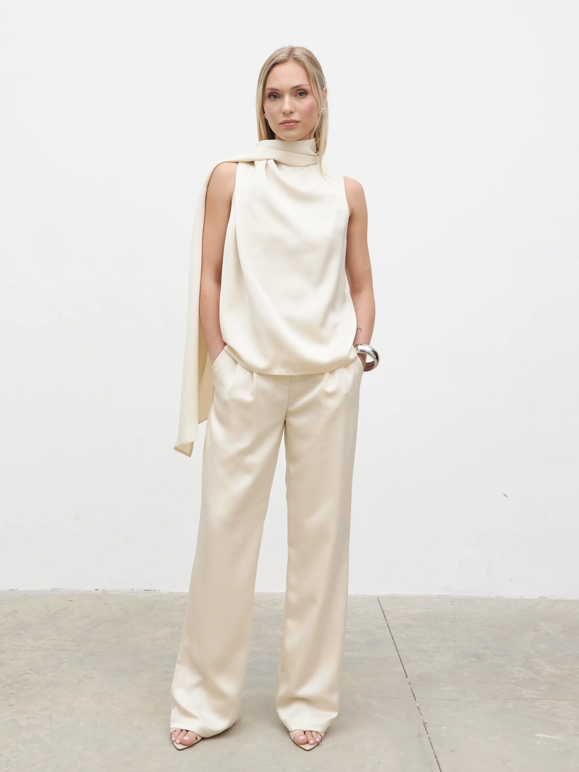 Breya Scarf Satin Top - Oyster sold by Pretty Lavish product image thumbnail 4