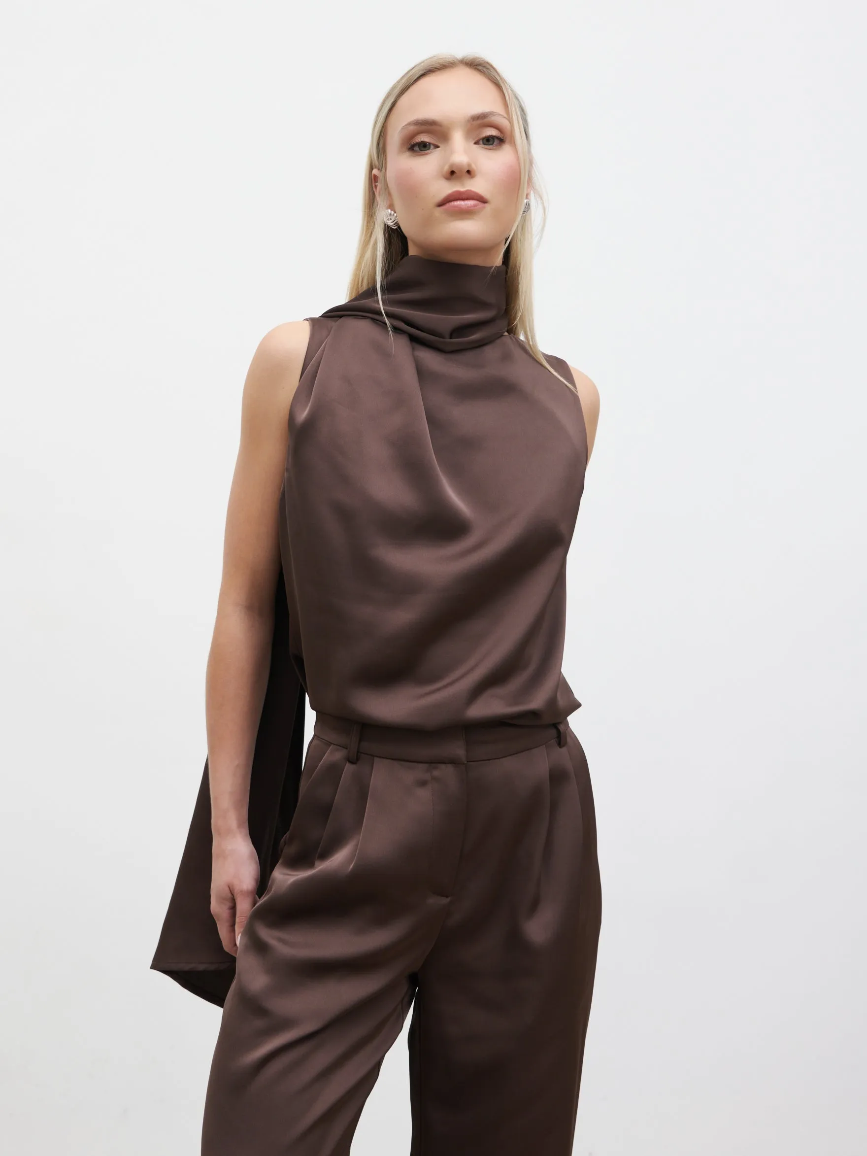 Breya Scarf Satin Top - Chocolate Brown sold by Pretty Lavish product image thumbnail 2