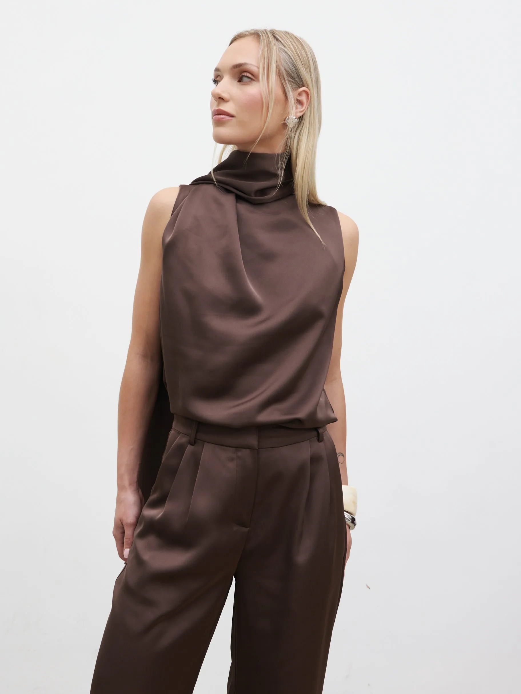 Breya Scarf Satin Top - Chocolate Brown sold by Pretty Lavish product image thumbnail 5