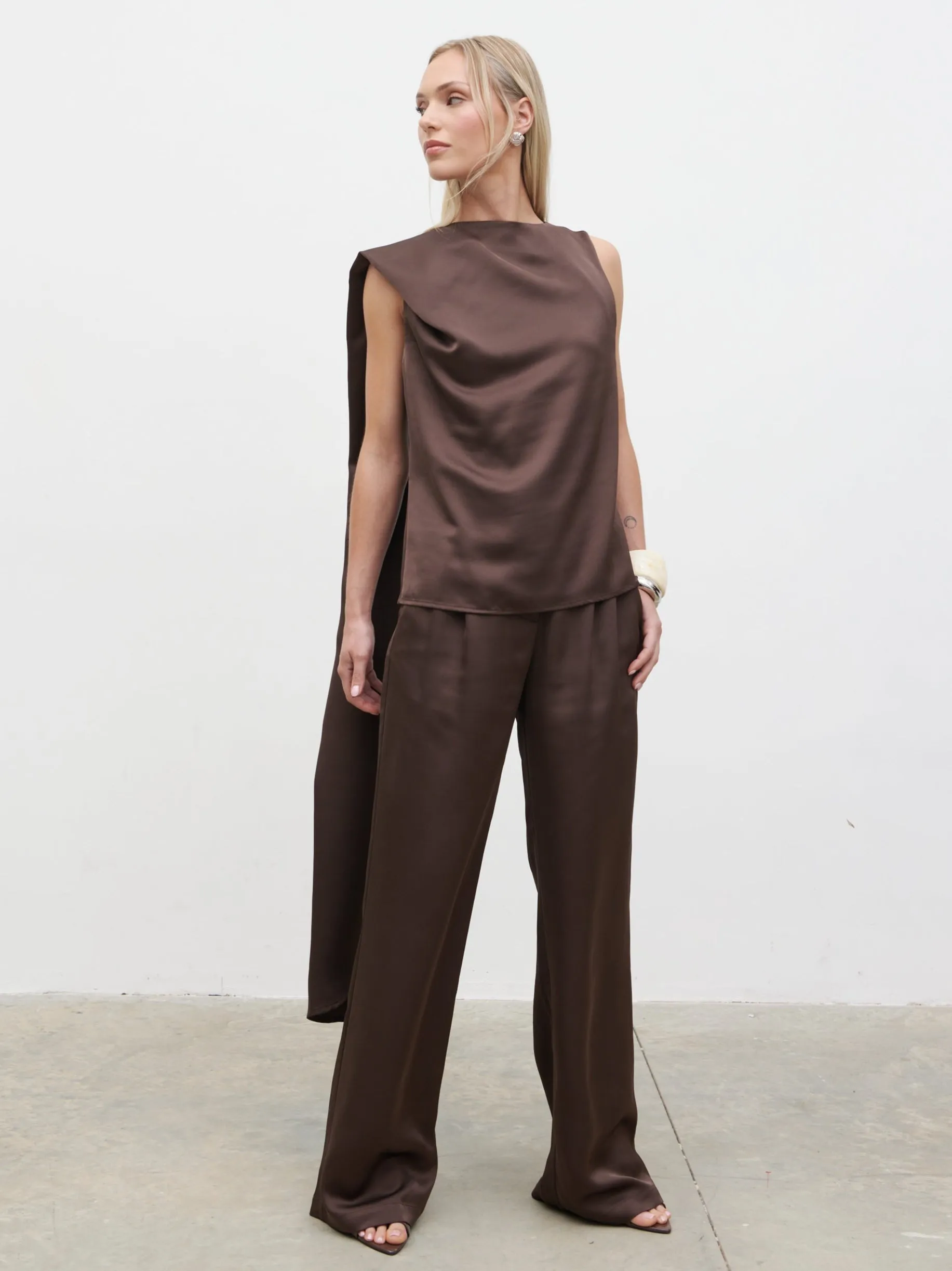 Breya Scarf Satin Top - Chocolate Brown sold by Pretty Lavish product image thumbnail 3