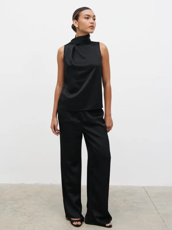 Breya Scarf Satin Top - Black sold by Pretty Lavish