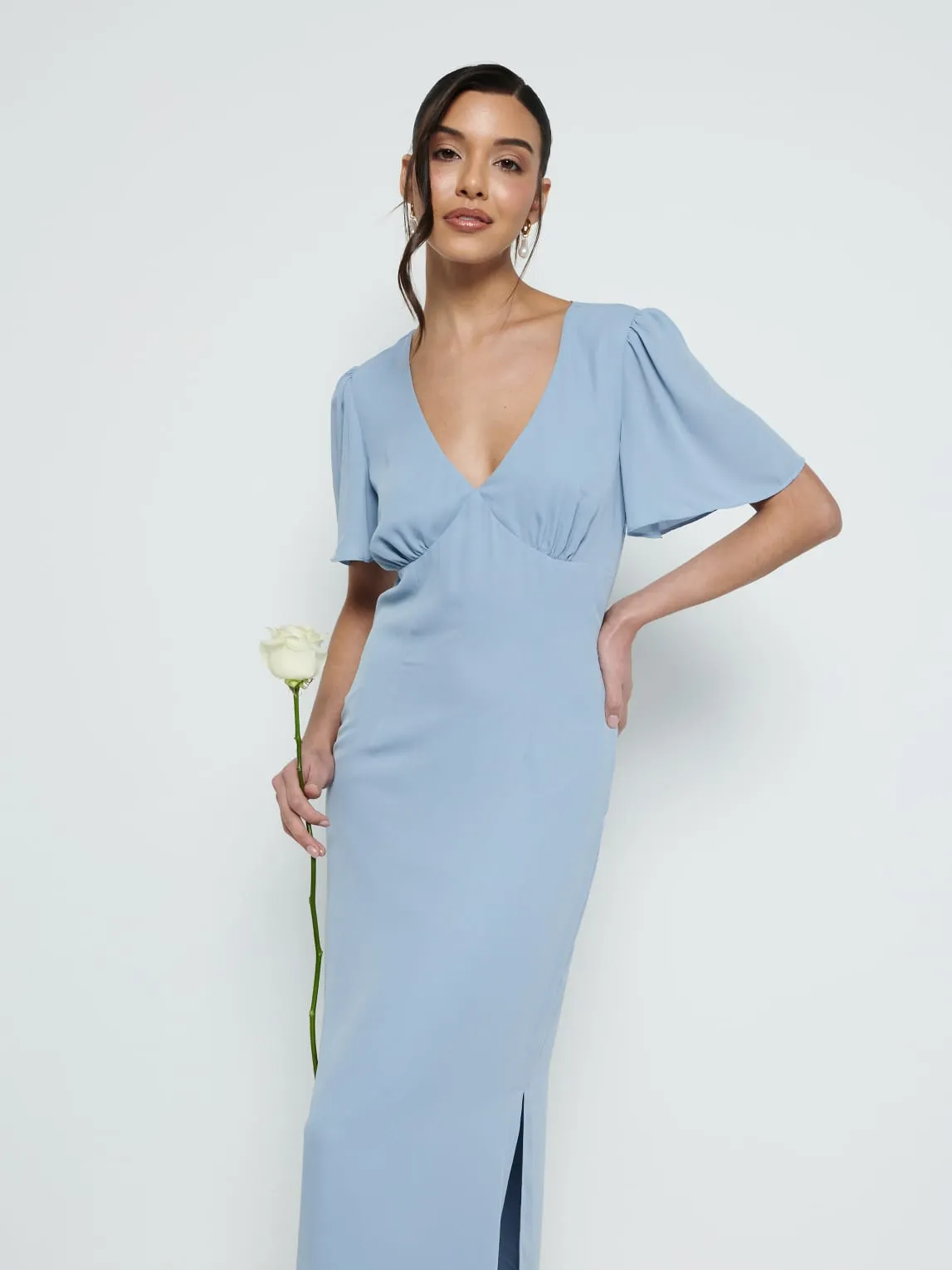Edie Chiffon Short Sleeve Maxi Bridesmaid Dress - Dusty Blue sold by Pretty Lavish product image thumbnail 2