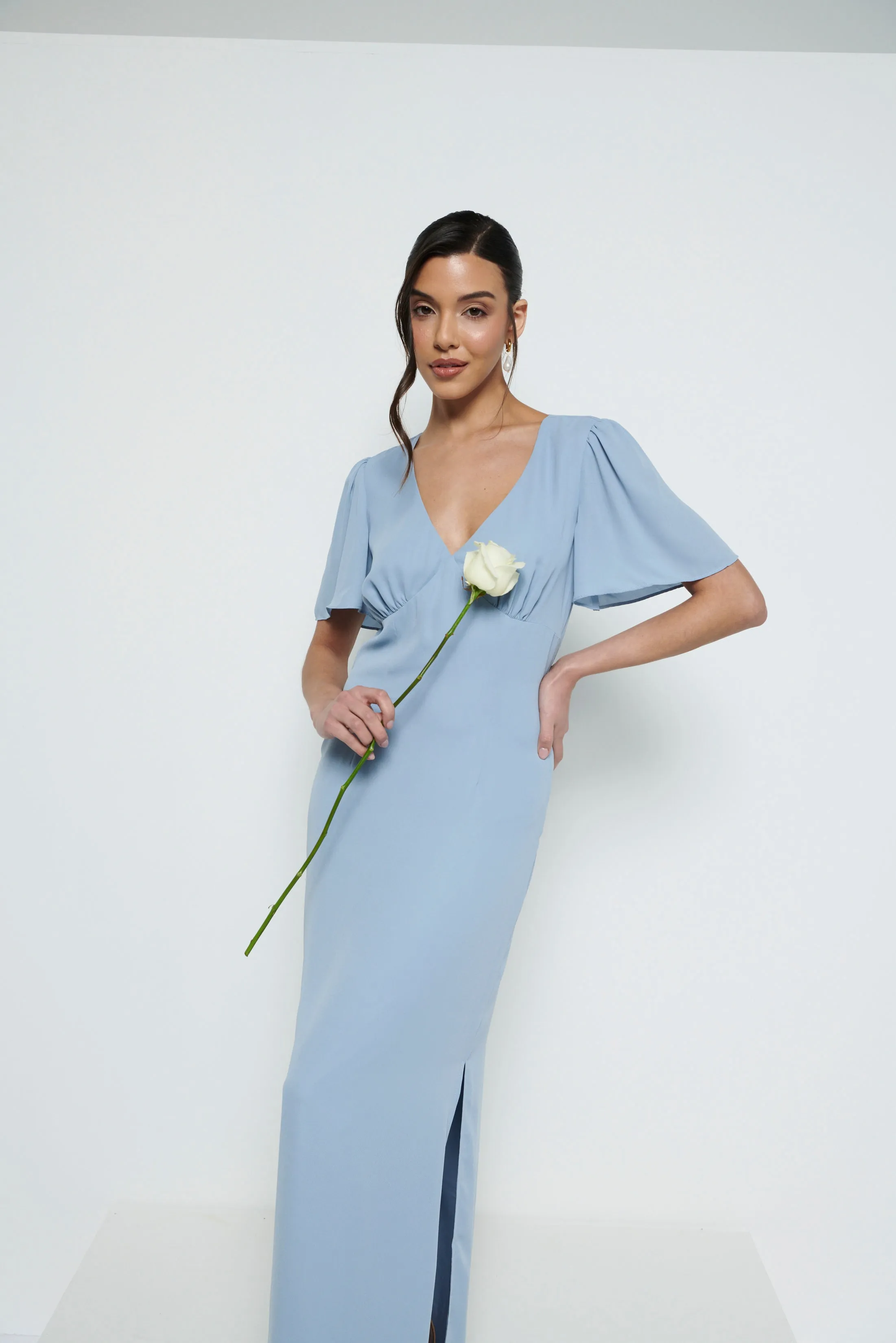 Edie Chiffon Short Sleeve Maxi Bridesmaid Dress - Dusty Blue sold by Pretty Lavish product image thumbnail 5