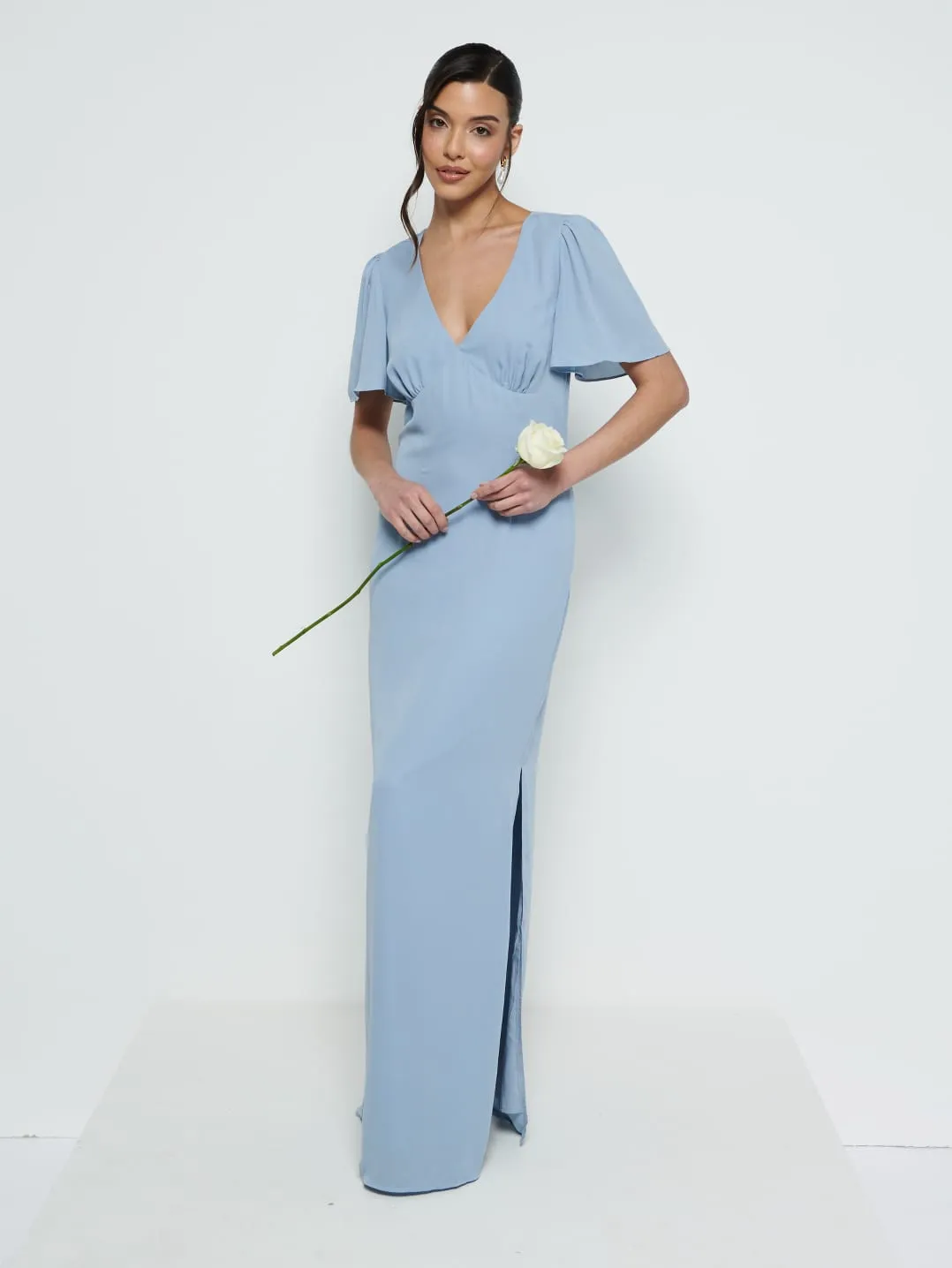 Edie Chiffon Short Sleeve Maxi Bridesmaid Dress - Dusty Blue sold by Pretty Lavish product image thumbnail 4