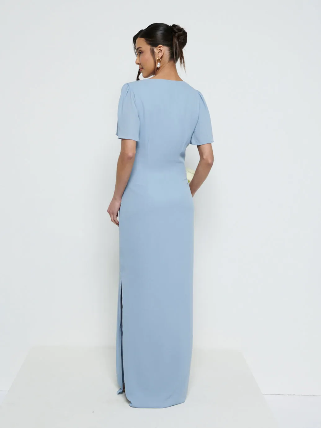 Edie Chiffon Short Sleeve Maxi Bridesmaid Dress - Dusty Blue sold by Pretty Lavish product image thumbnail 3