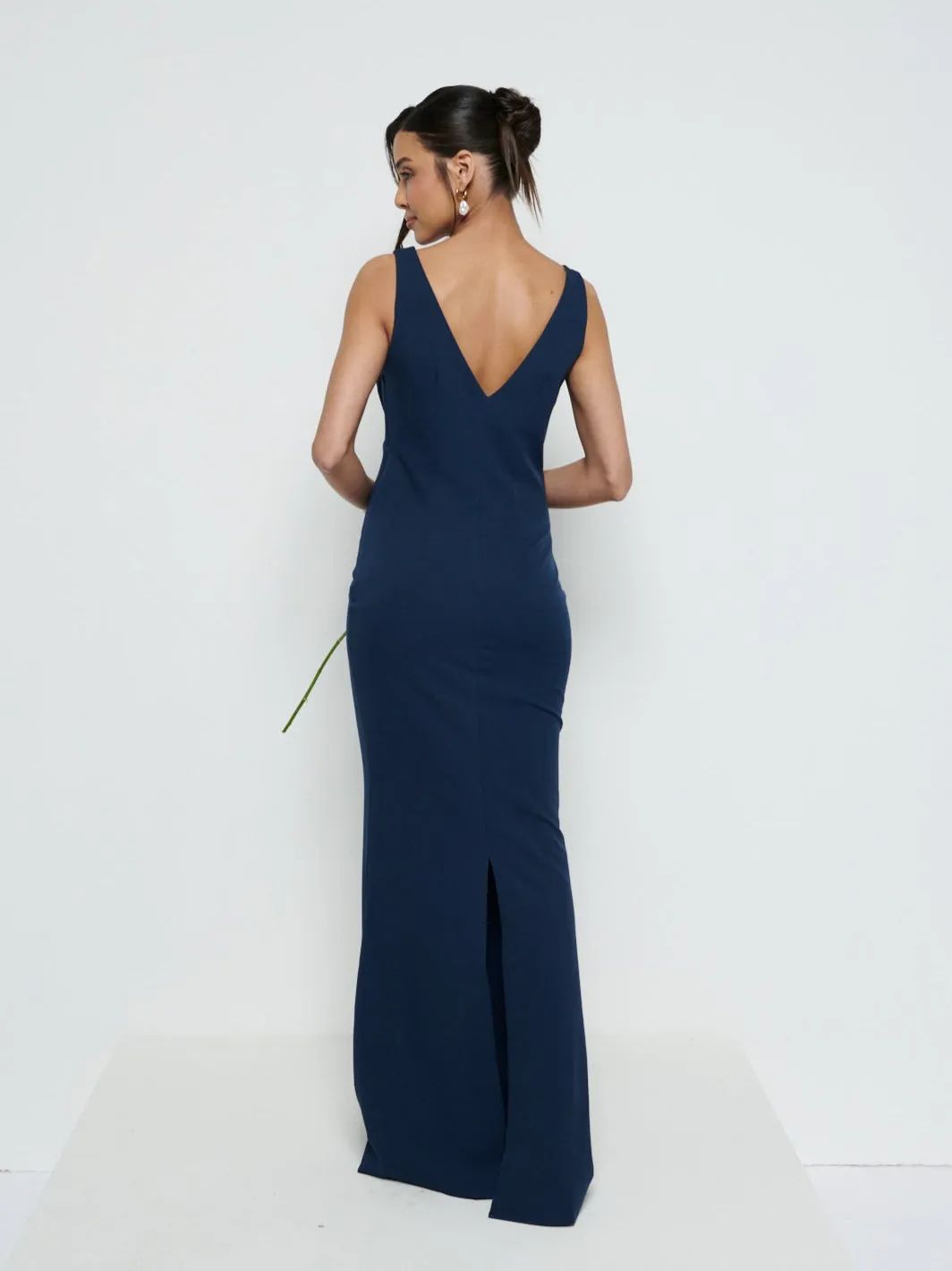 Esmee V-Neck Crepe Maxi Bridesmaid Dress - Navy sold by Pretty Lavish product image thumbnail 3