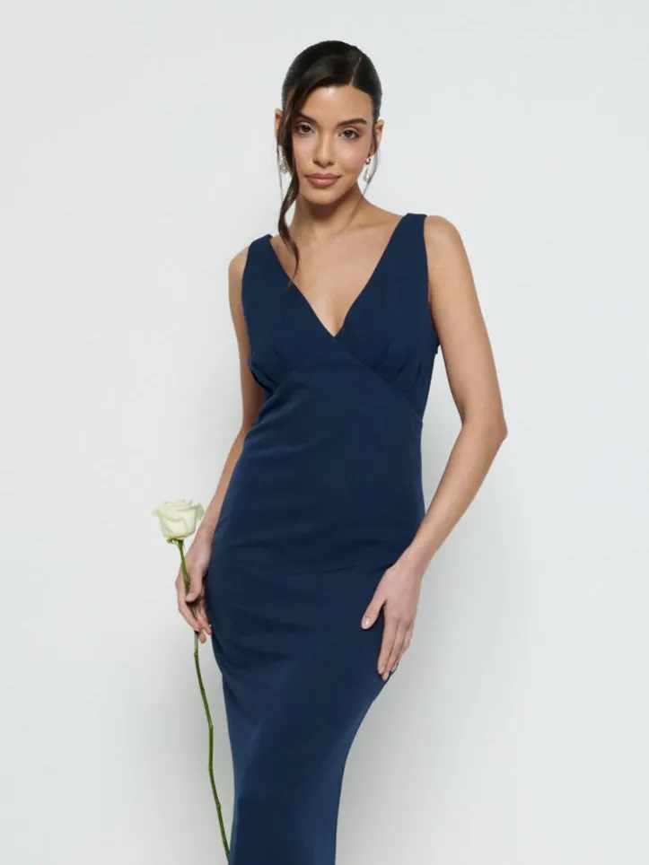 Esmee V-Neck Crepe Maxi Bridesmaid Dress - Navy sold by Pretty Lavish product image thumbnail 2