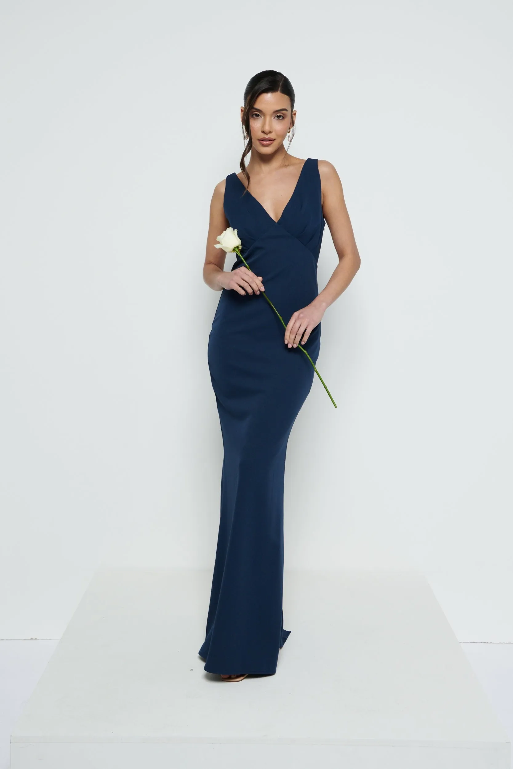 Esmee V-Neck Crepe Maxi Bridesmaid Dress - Navy sold by Pretty Lavish product image thumbnail 5