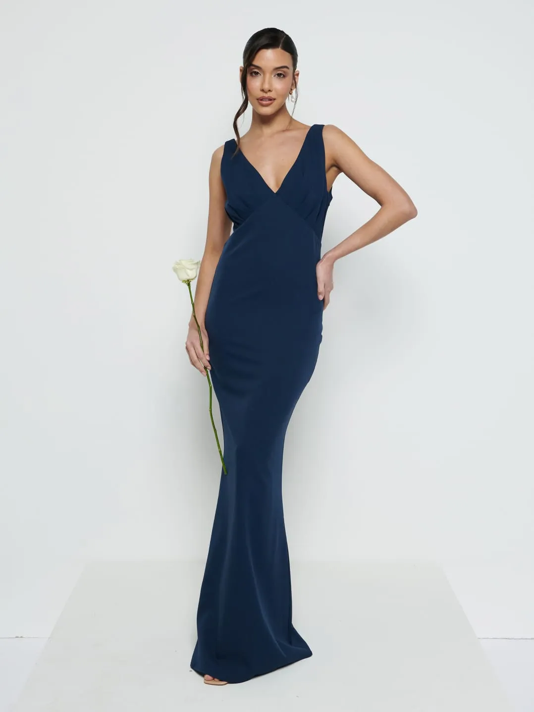 Esmee V-Neck Crepe Maxi Bridesmaid Dress - Navy sold by Pretty Lavish