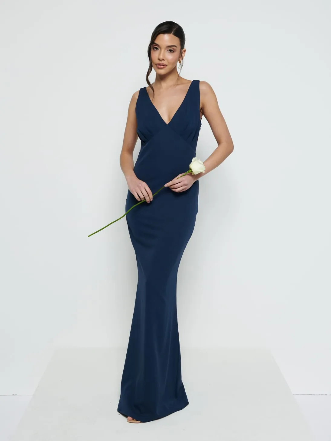 Esmee V-Neck Crepe Maxi Bridesmaid Dress - Navy sold by Pretty Lavish product image thumbnail 4