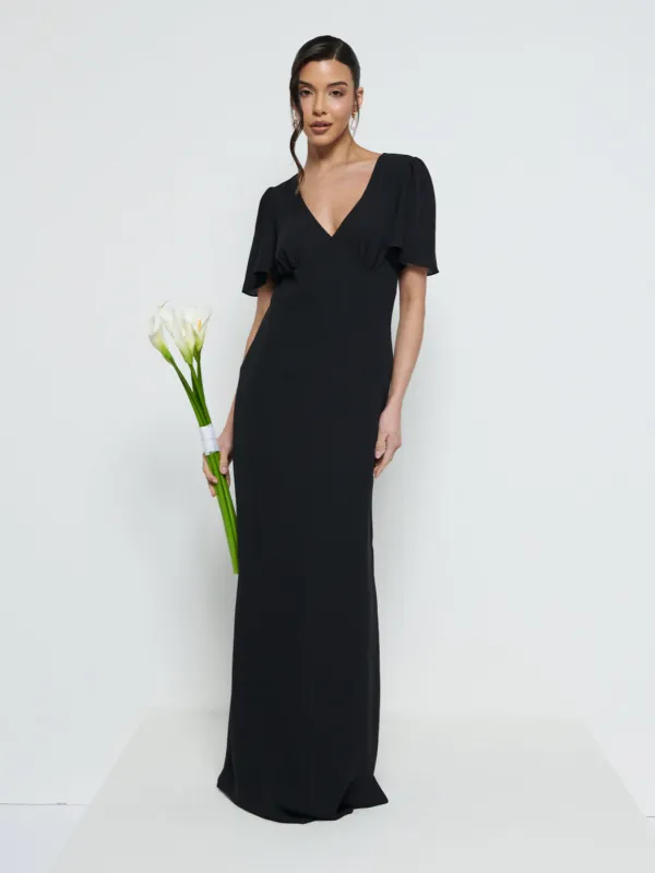 Edie Chiffon Short Sleeve Maxi Bridesmaid Dress - Black sold by Pretty Lavish