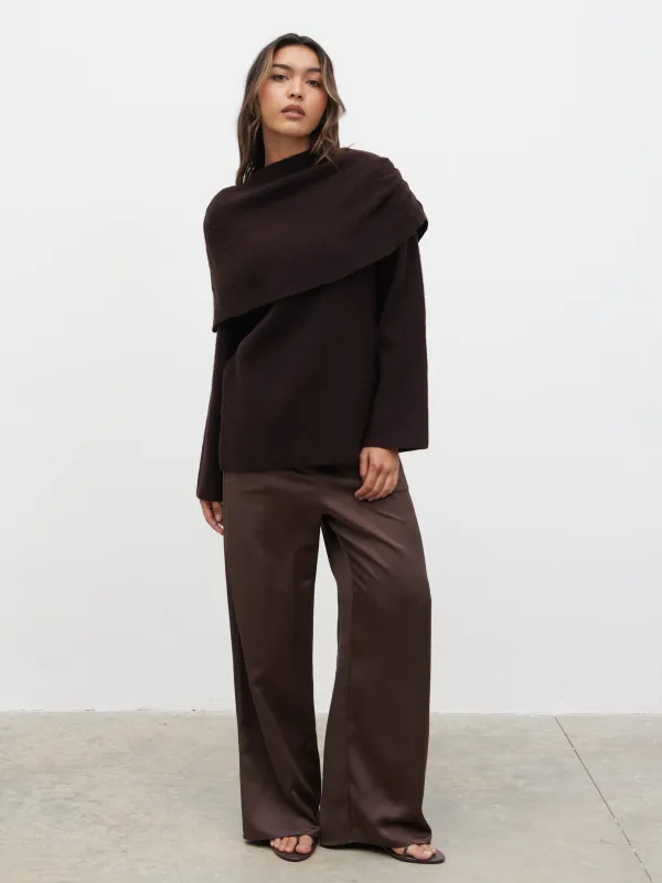 Tarla Exaggerated Drape Knit Jumper - Chocolate sold by Pretty Lavish
