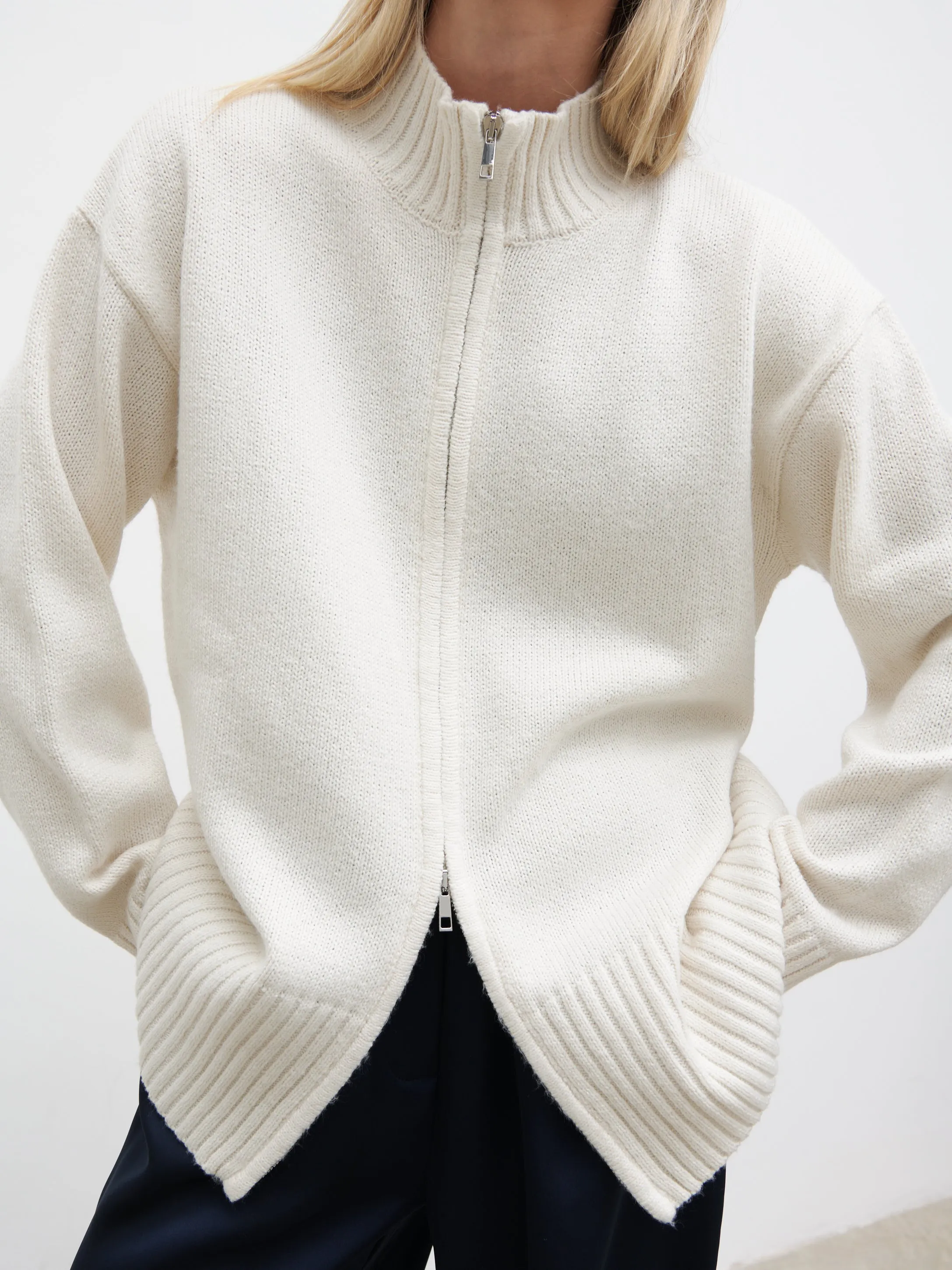 Claudia Double Ended Zip Knit Cardigan - Cream sold by Pretty Lavish product image thumbnail 3