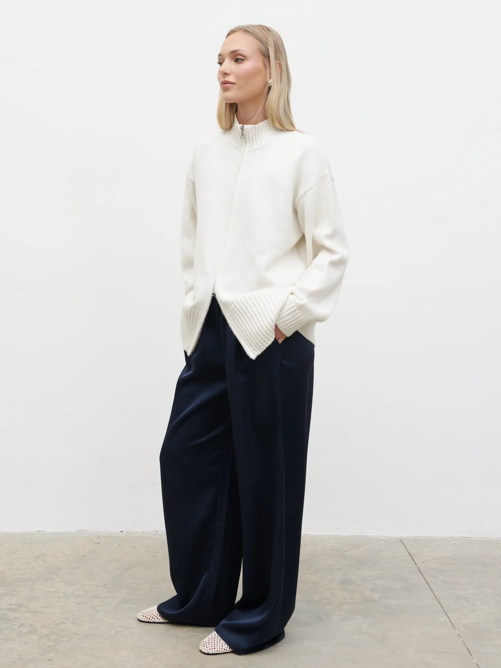 Claudia Double Ended Zip Knit Cardigan - Cream sold by Pretty Lavish product image thumbnail 2