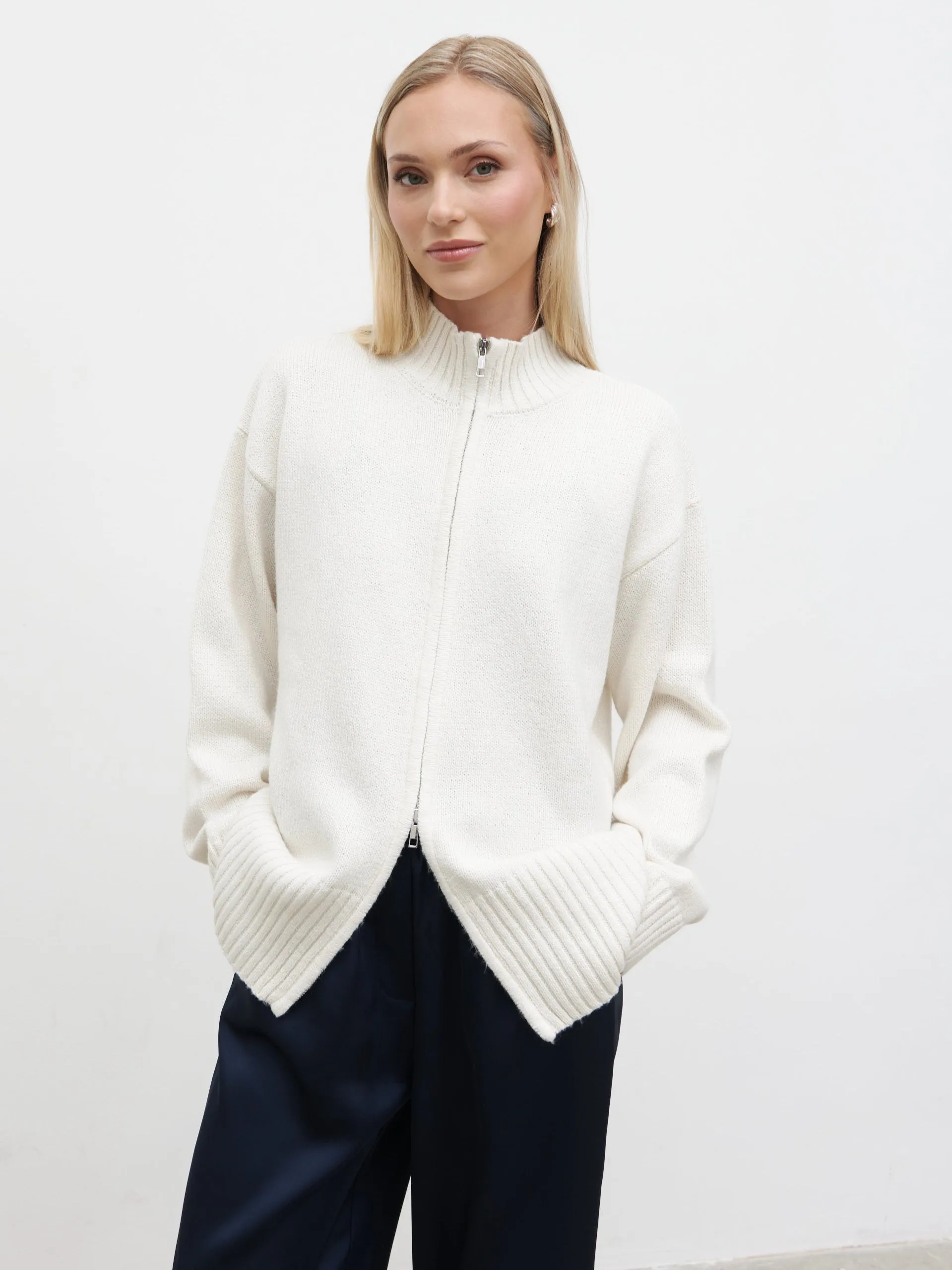 Claudia Double Ended Zip Knit Cardigan - Cream sold by Pretty Lavish product image thumbnail 5