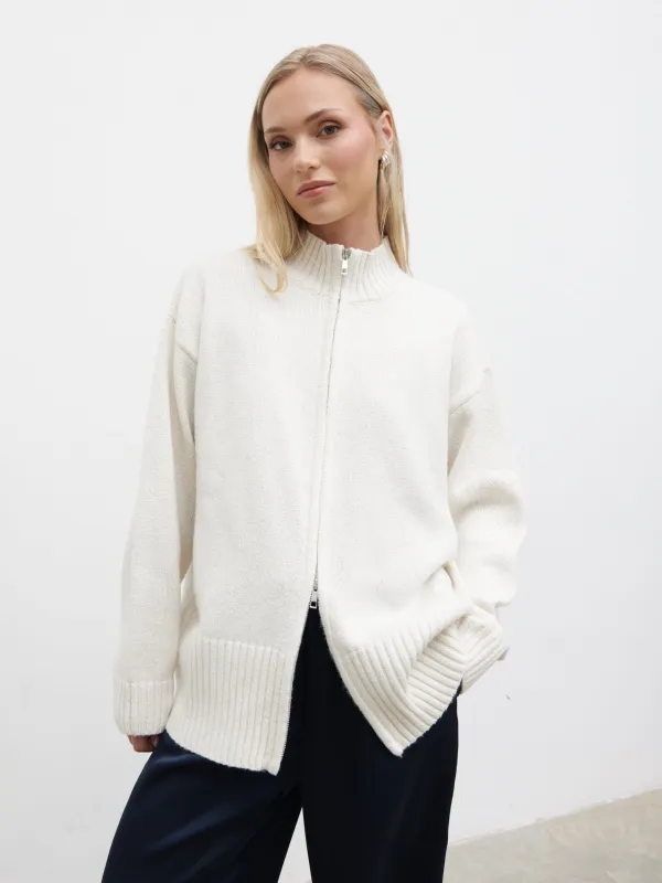 Claudia Double Ended Zip Knit Cardigan - Cream sold by Pretty Lavish