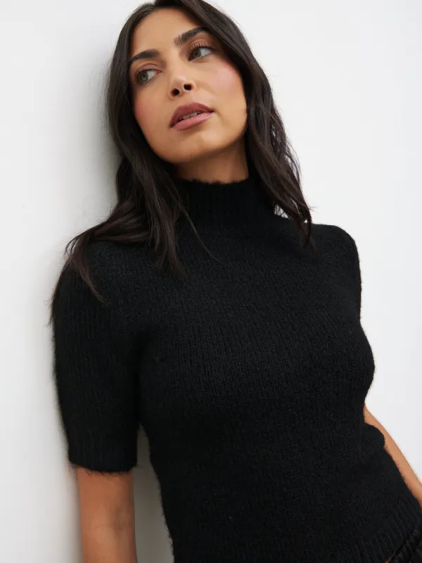 Alia Fluffy High Neck Knit Top - Black sold by Pretty Lavish