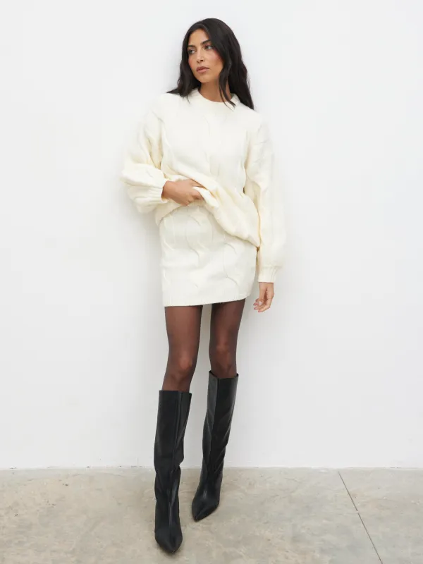 Atlantic Chunky Cable Knit Mini Skirt - Cream sold by Pretty Lavish