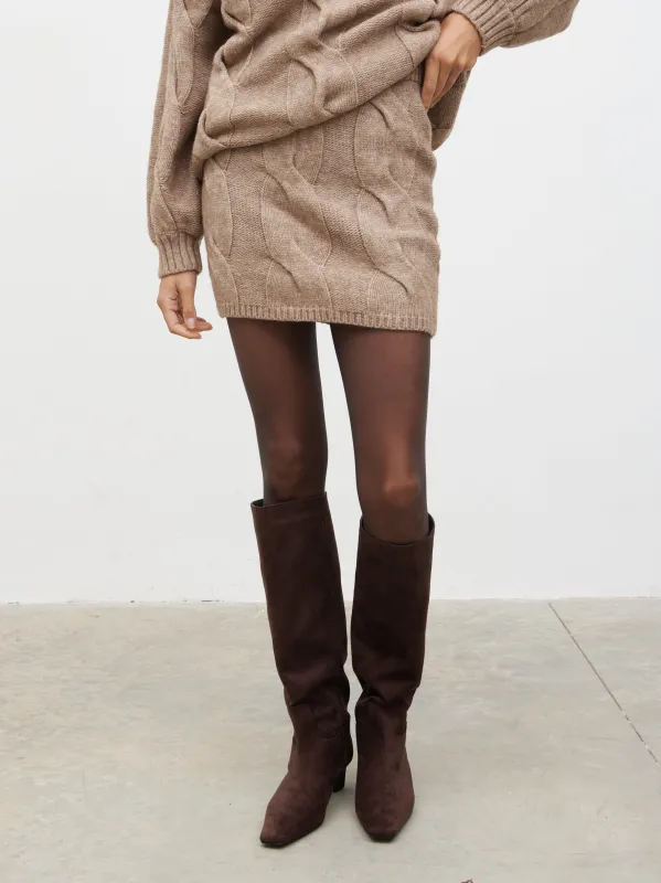 Atlantic Chunky Cable Knit Mini Skirt - Beige sold by Pretty Lavish