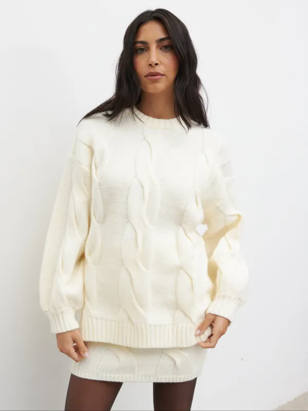 Atlantic Chunky Cable Knit Jumper - Cream sold by Pretty Lavish