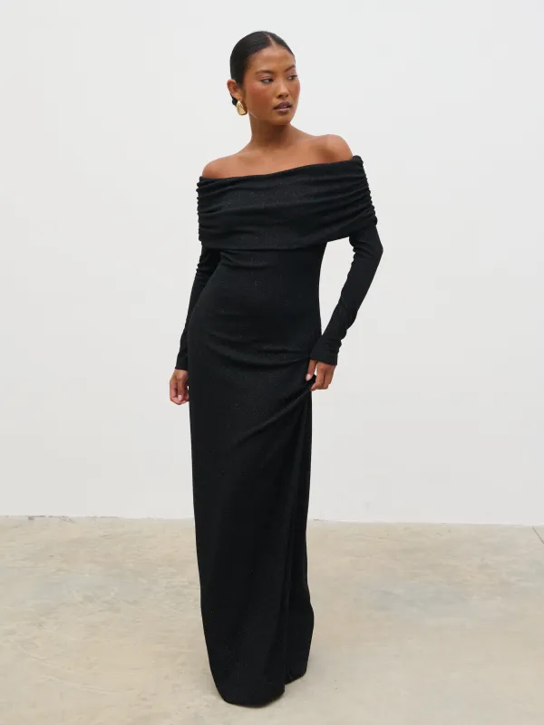 Perrie Bardot Lurex Jersey Dress - Black sold by Pretty Lavish