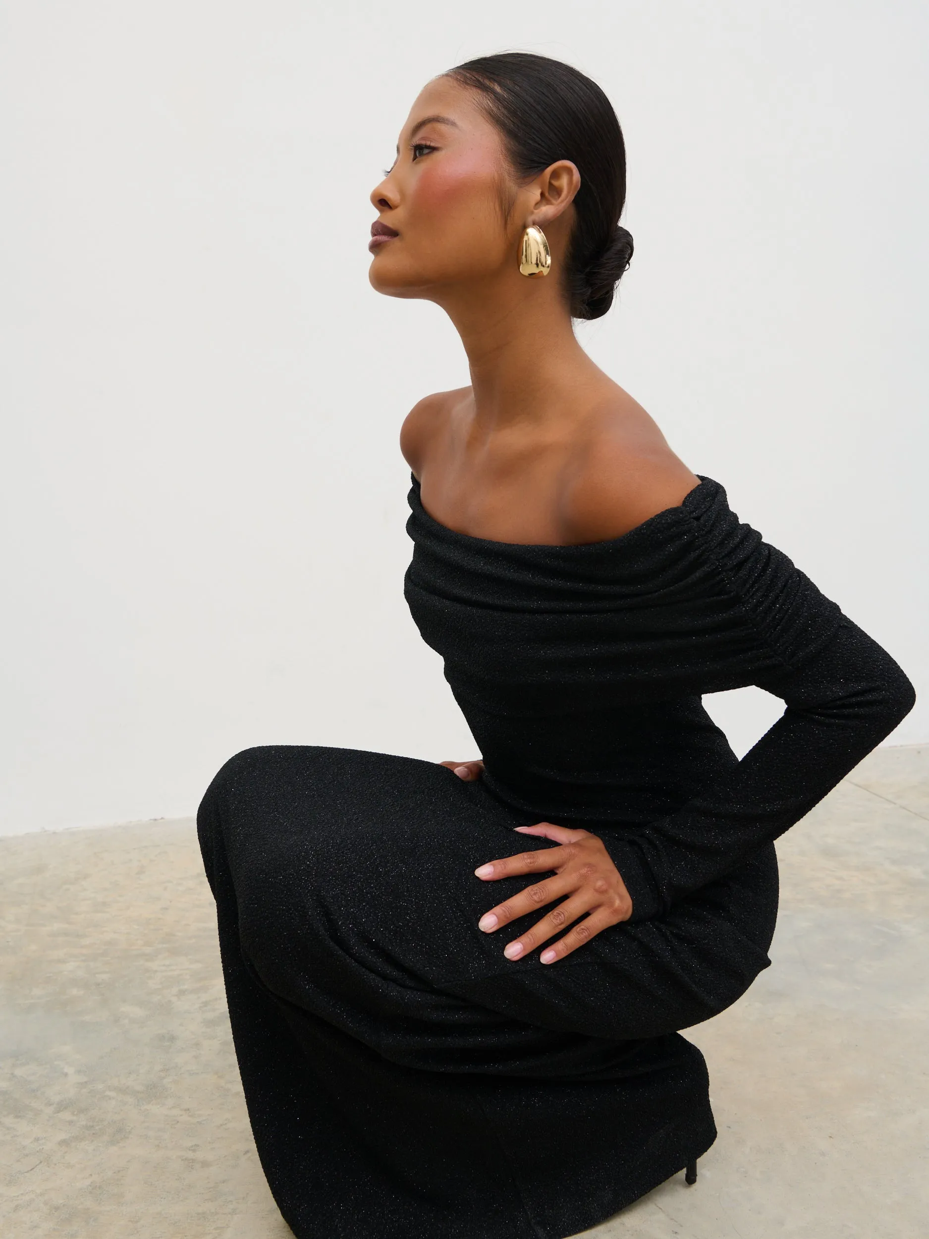 Perrie Bardot Lurex Jersey Dress - Black sold by Pretty Lavish product image thumbnail 3