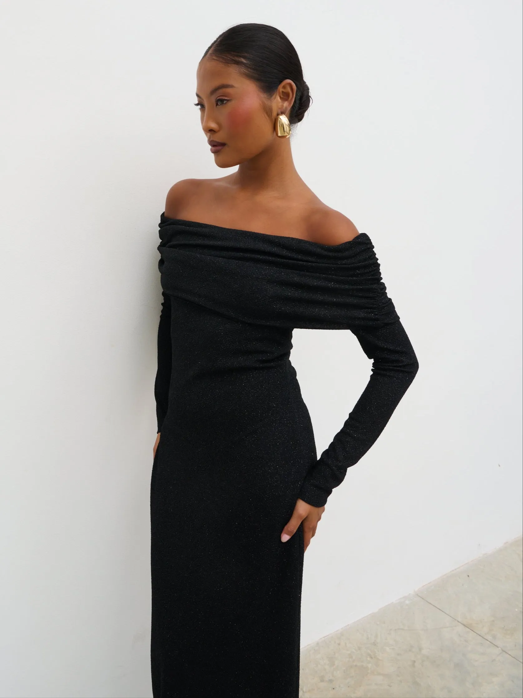 Perrie Bardot Lurex Jersey Dress - Black sold by Pretty Lavish product image thumbnail 5