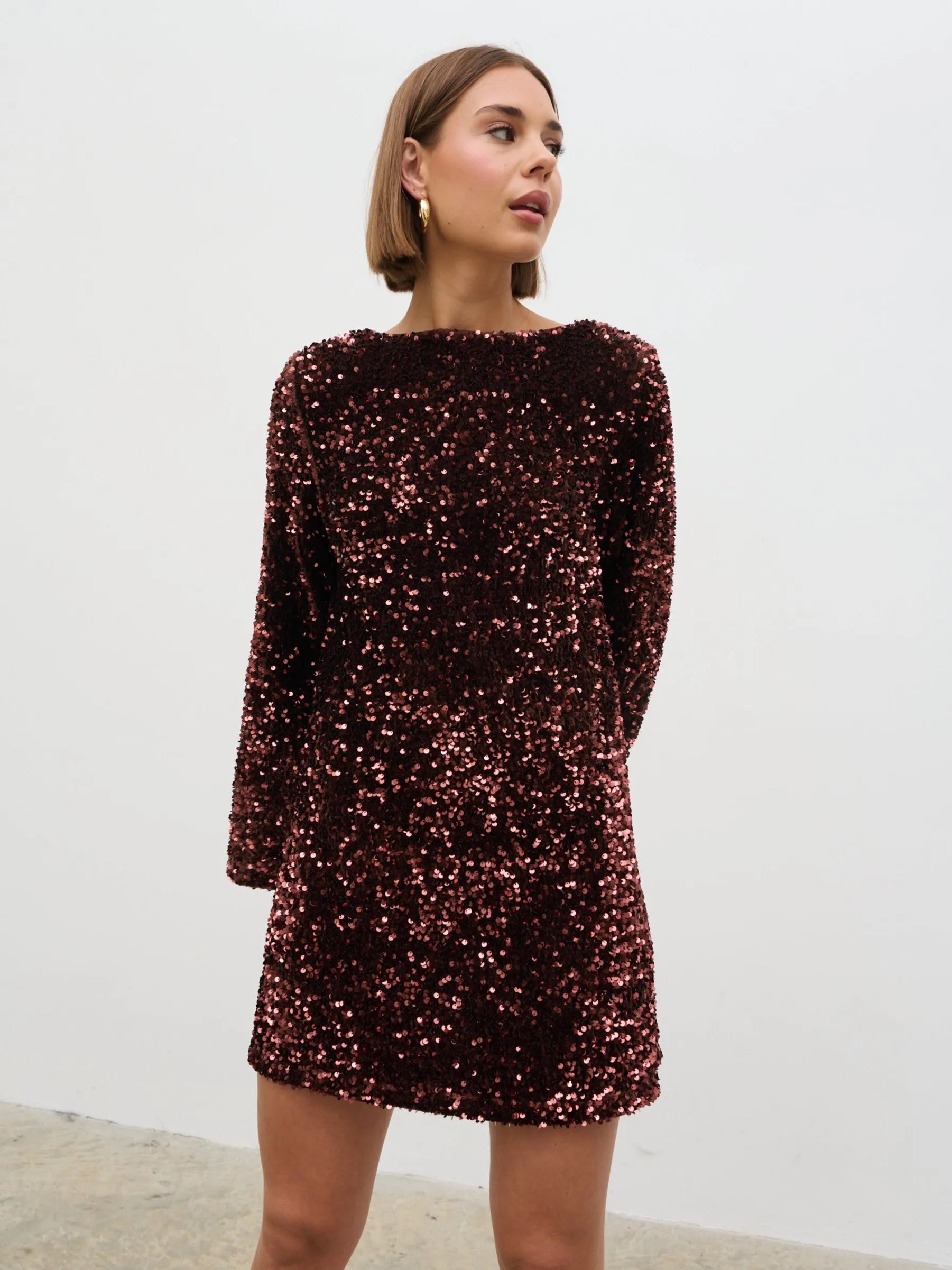 Bow Sequin Mini Dress - Chocolate sold by Pretty Lavish product image thumbnail 2