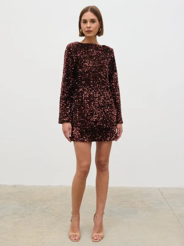 Bow Sequin Mini Dress - Chocolate sold by Pretty Lavish
