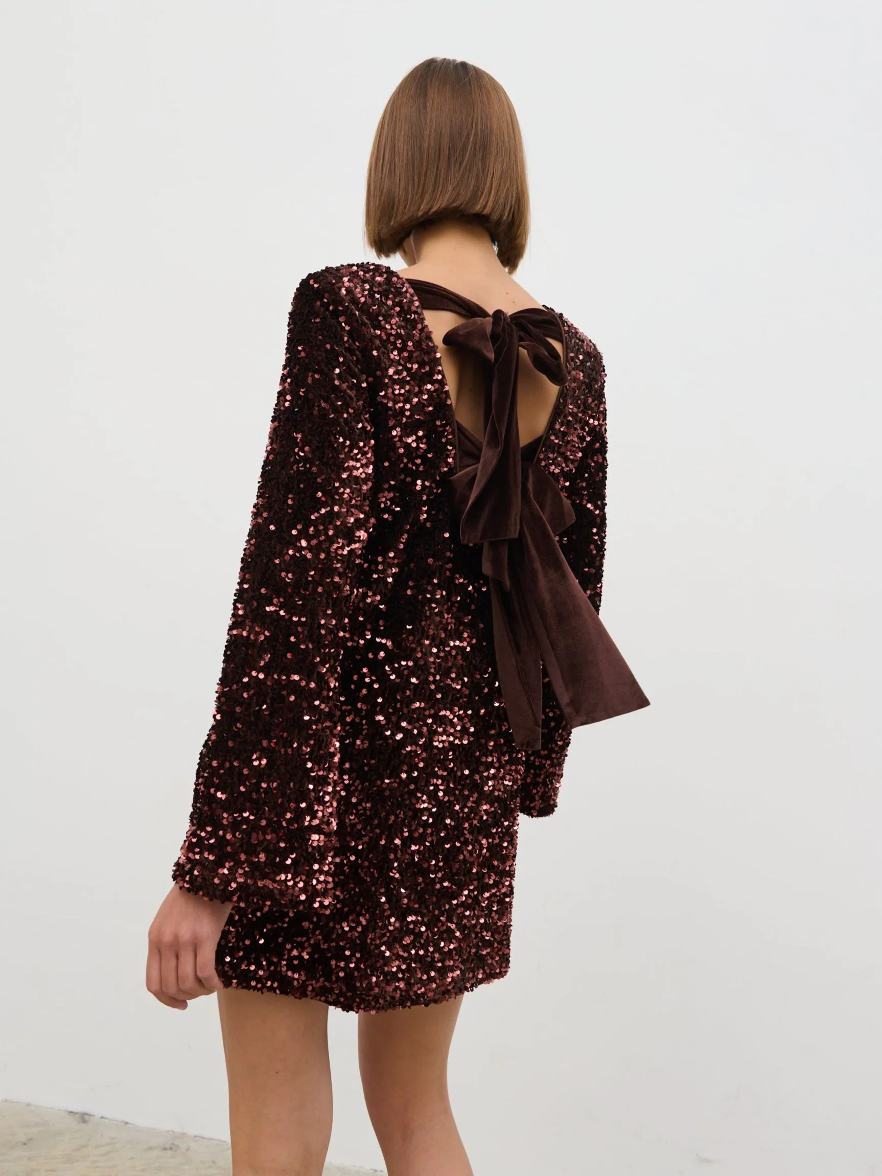 Bow Sequin Mini Dress - Chocolate sold by Pretty Lavish product image thumbnail 5