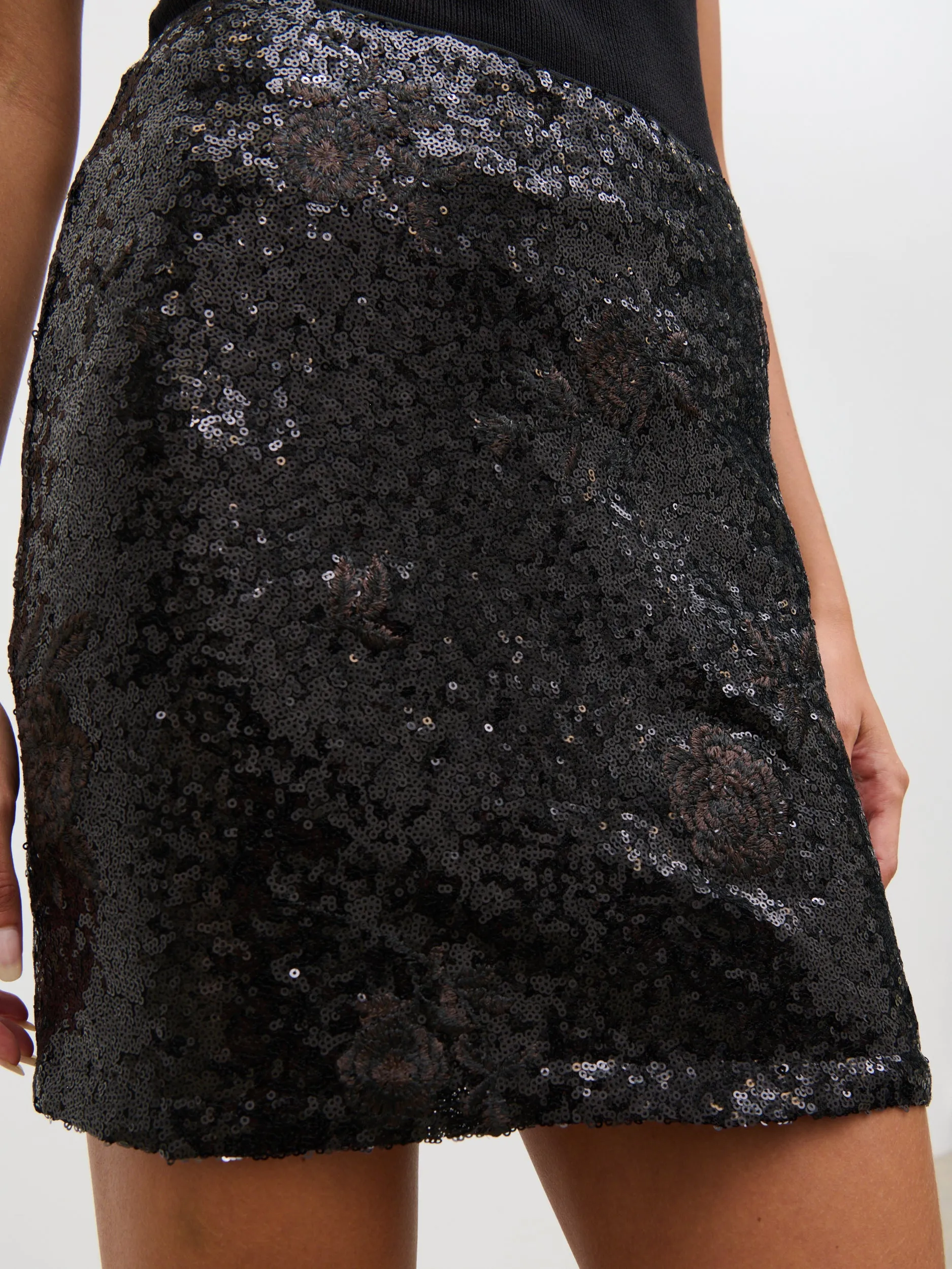 Maura Sequin Mini Skirt - Black Floral Sequin sold by Pretty Lavish product image thumbnail 2
