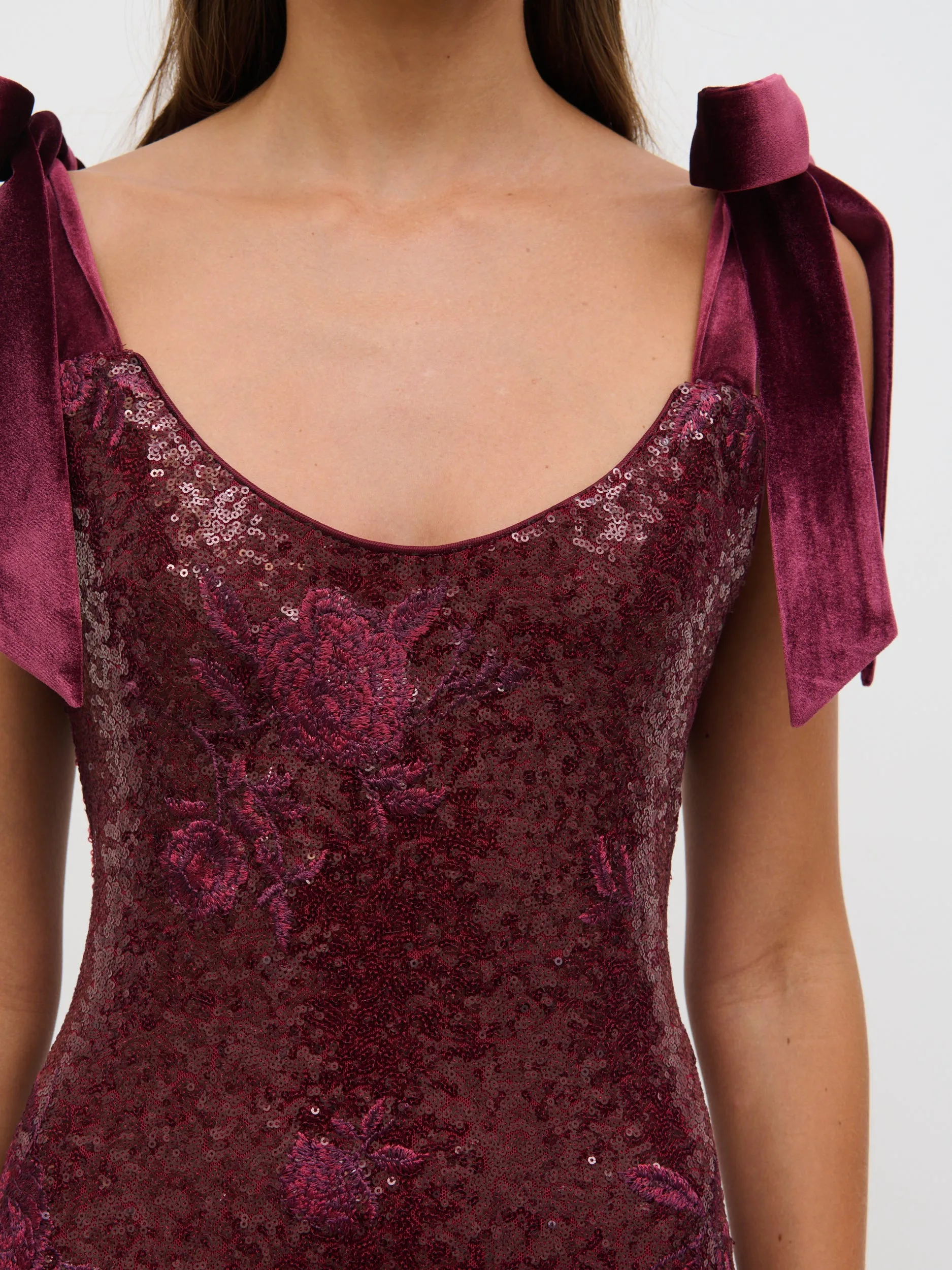 Romy Tie Sequin Midaxi Dress - Wine Floral Sequin sold by Pretty Lavish product image thumbnail 4