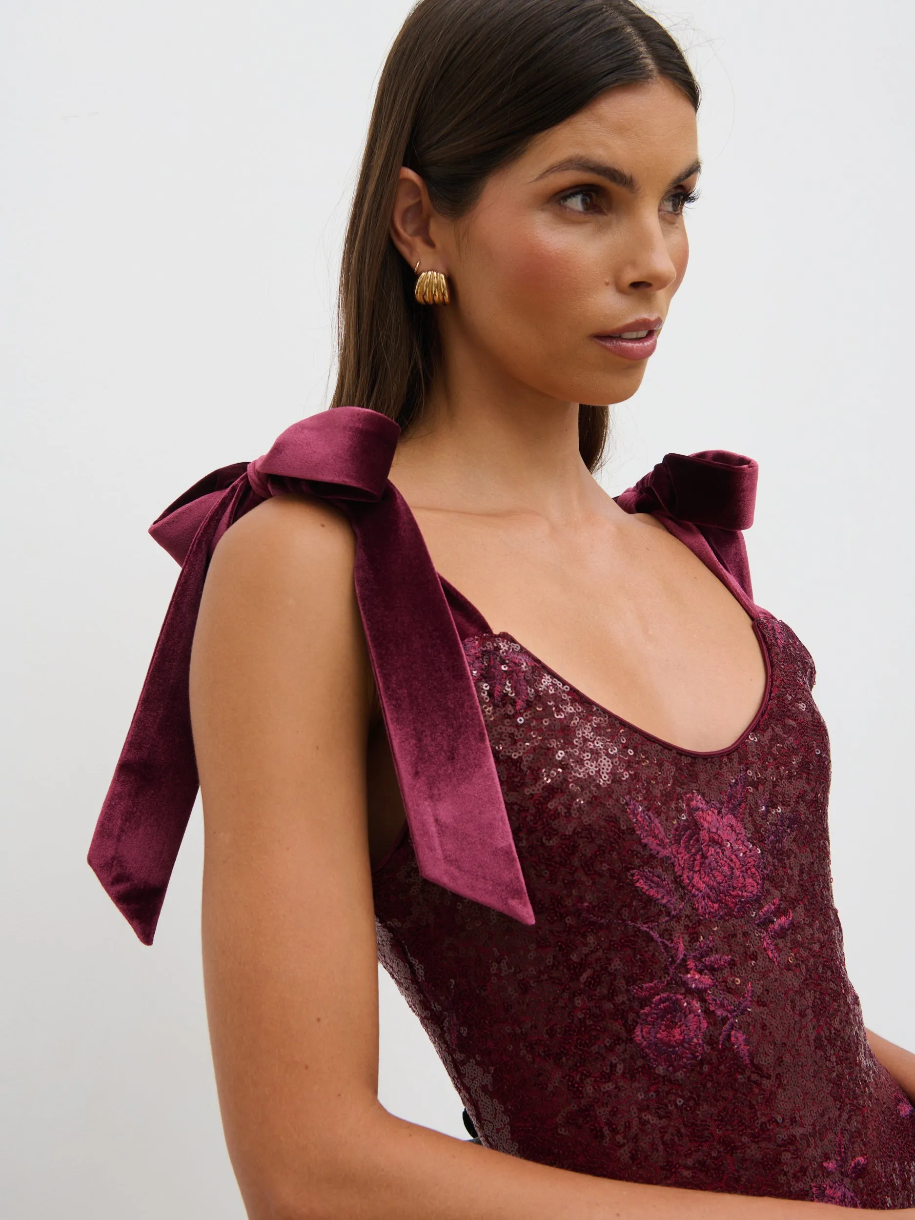 Romy Tie Sequin Midaxi Dress - Wine Floral Sequin sold by Pretty Lavish product image thumbnail 2