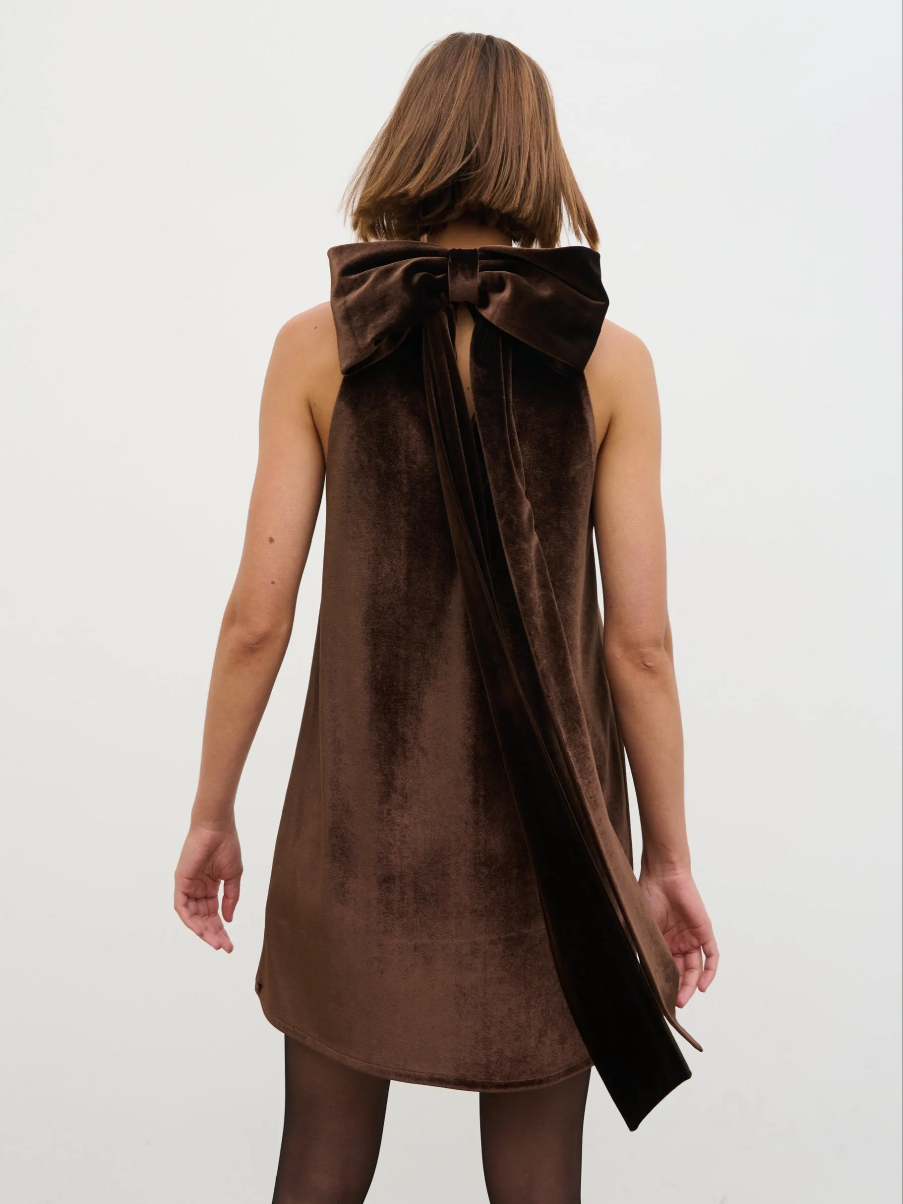 Bella Bow Velvet Mini Dress - Brown sold by Pretty Lavish product image thumbnail 5