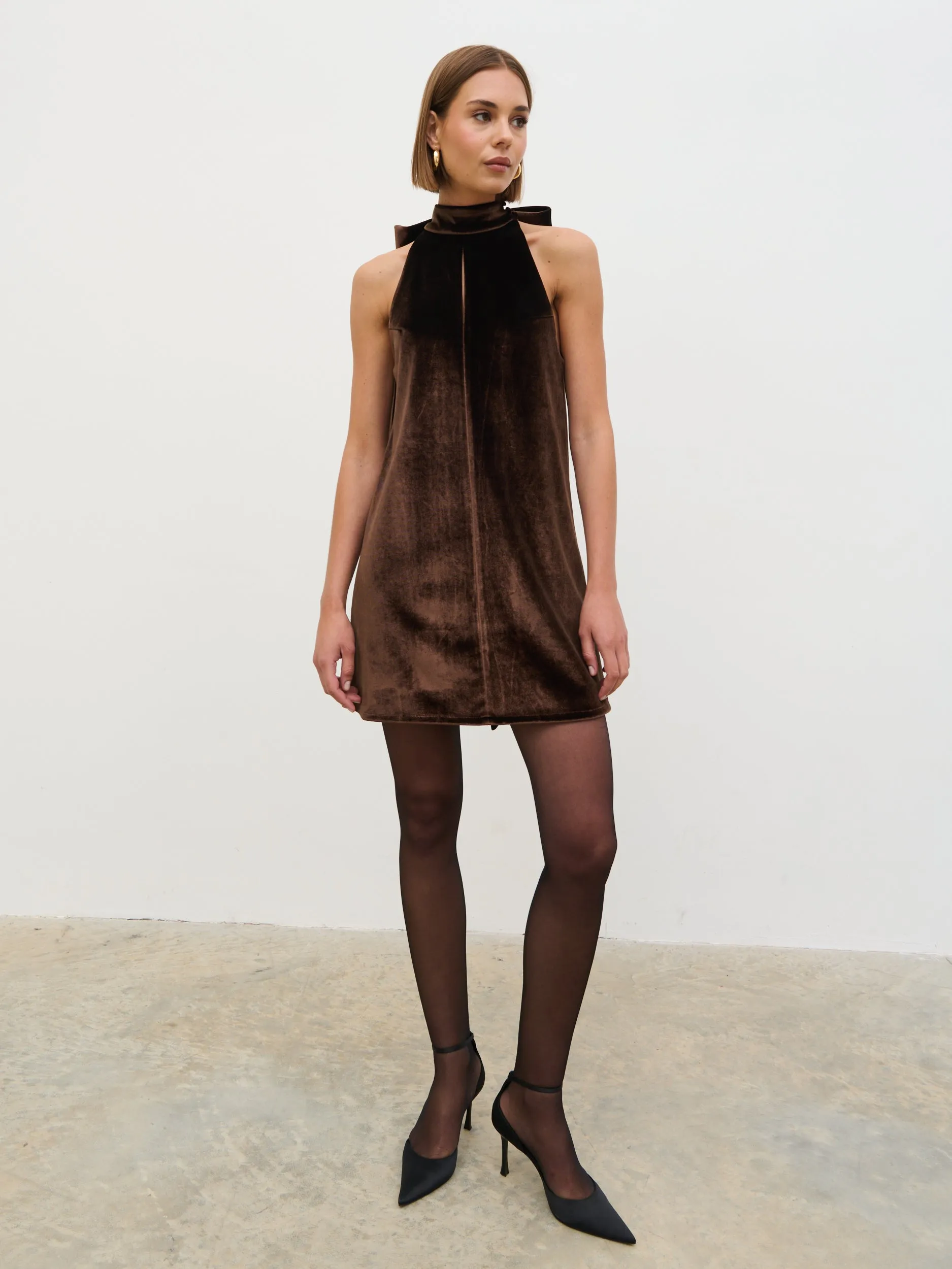 Bella Bow Velvet Mini Dress - Brown sold by Pretty Lavish product image thumbnail 2