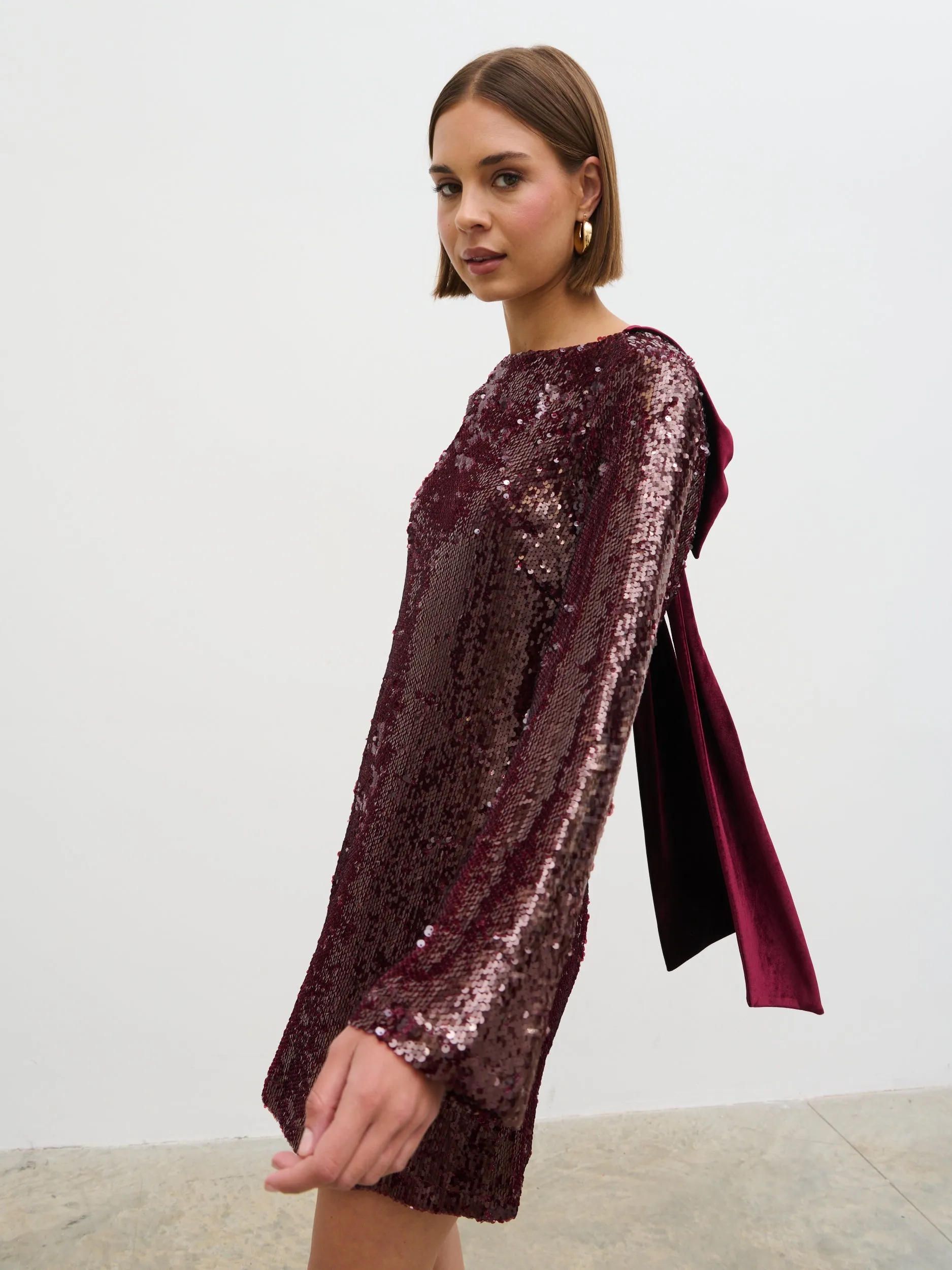 Brioni Sequin Bow Mini Dress - Wine sold by Pretty Lavish product image thumbnail 5
