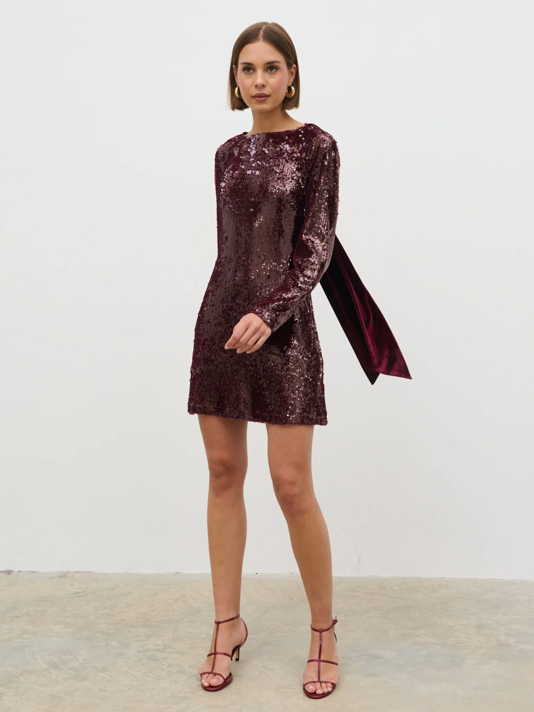 Brioni Sequin Bow Mini Dress - Wine sold by Pretty Lavish product image thumbnail 3