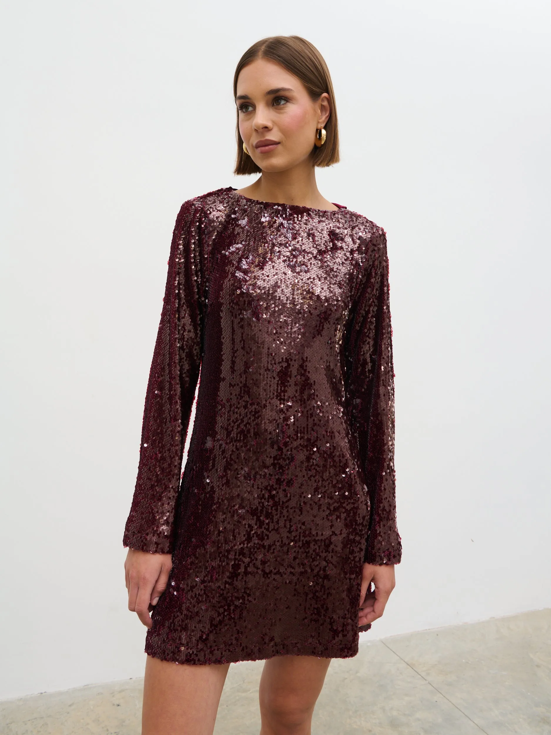 Brioni Sequin Bow Mini Dress - Wine sold by Pretty Lavish product image thumbnail 4