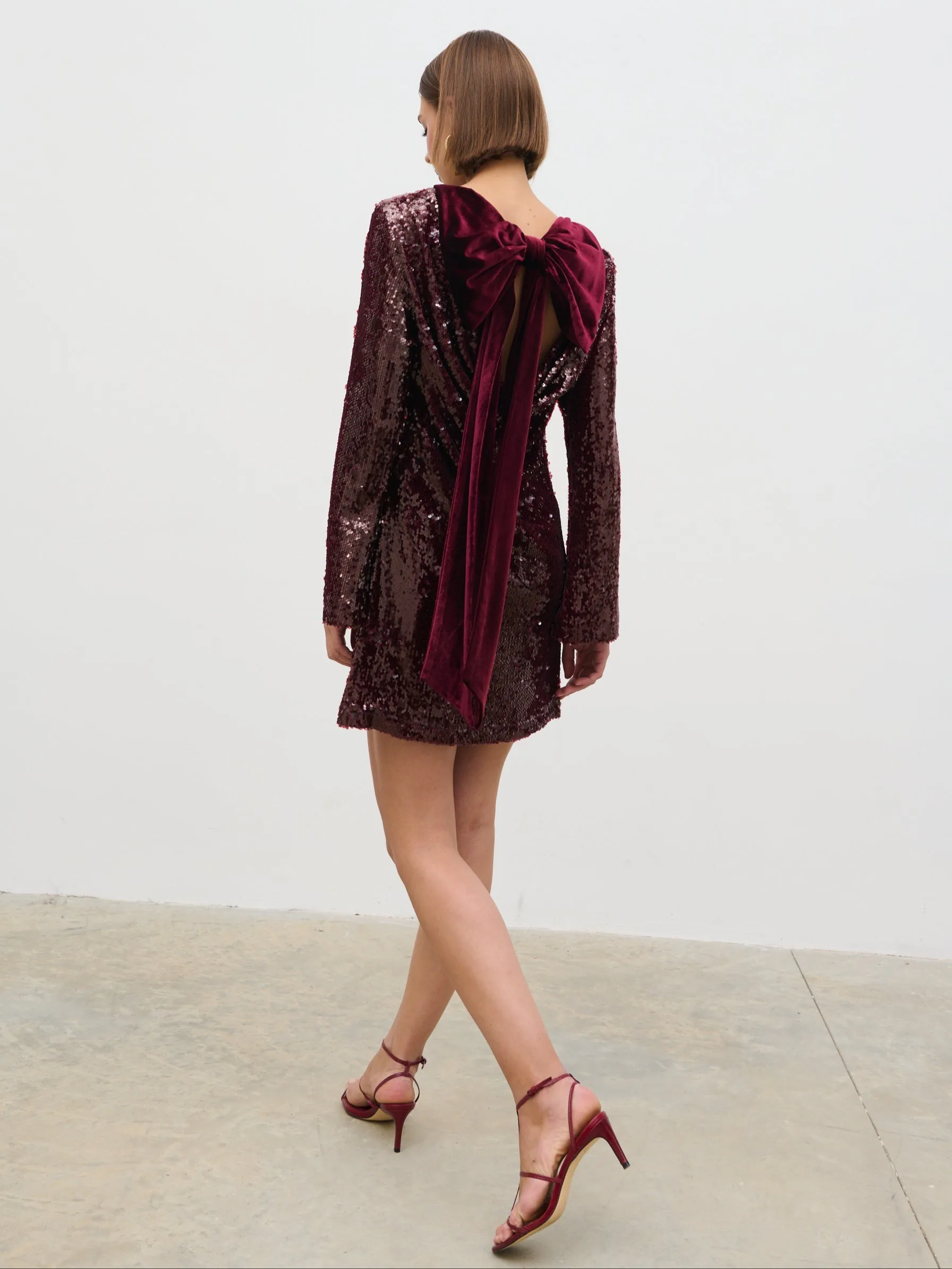Brioni Sequin Bow Mini Dress - Wine sold by Pretty Lavish