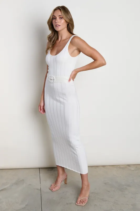 Oli Belted Knit Dress - Cream sold by Pretty Lavish