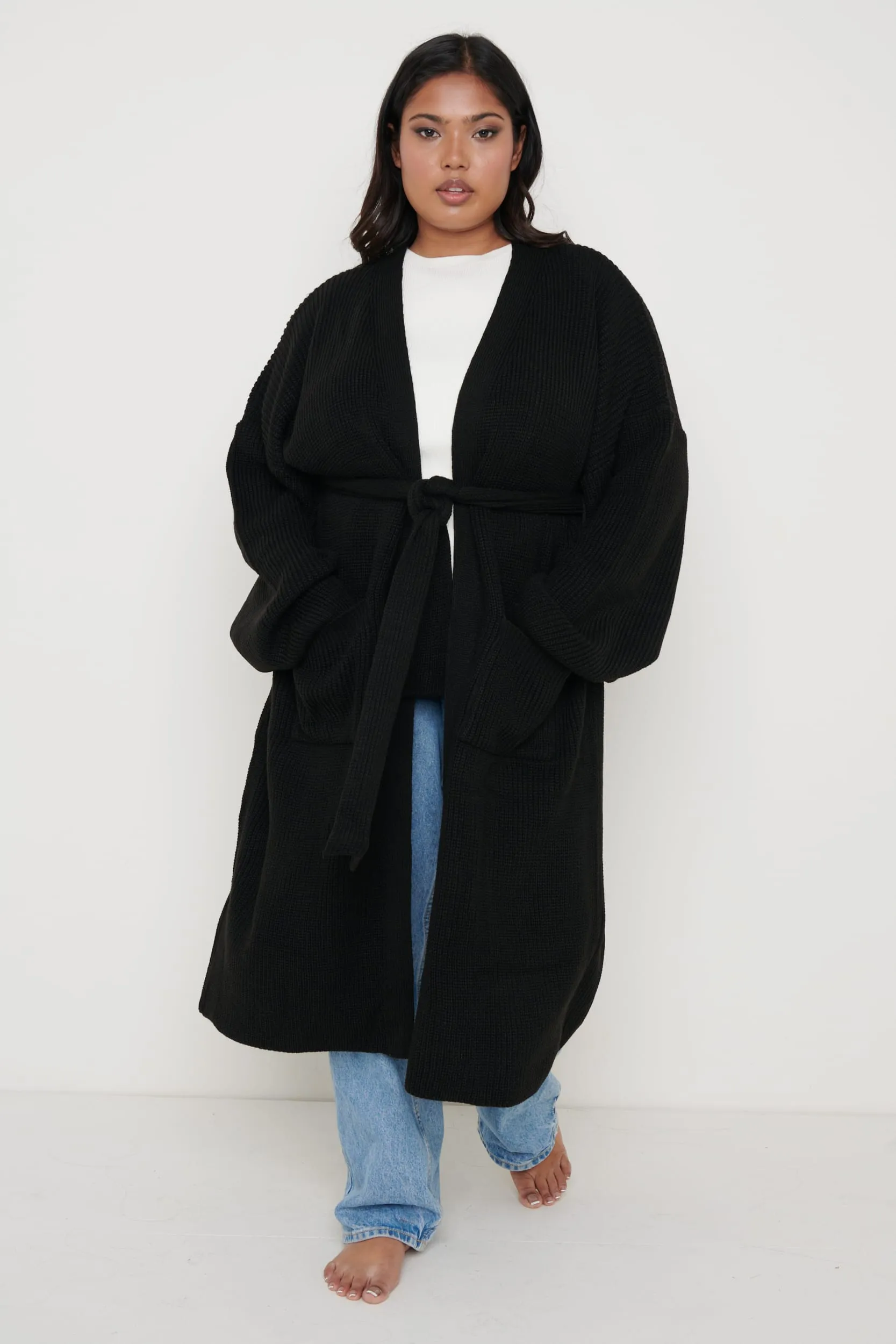 Curve Arden Midi Tie Cardigan - Black sold by Pretty Lavish product image thumbnail 3