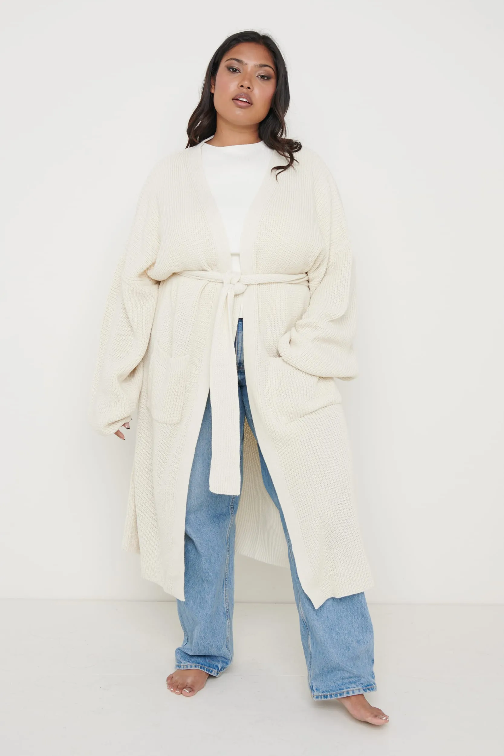 Curve Arden Midi Tie Cardigan - Cream sold by Pretty Lavish product image thumbnail 2