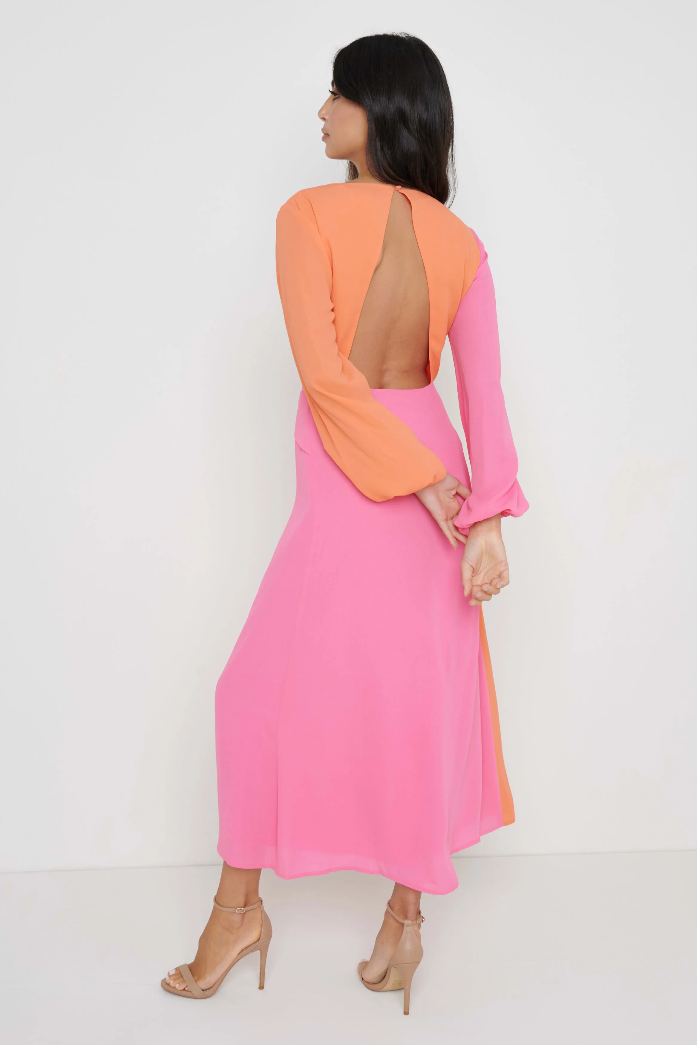 FRIEDA KNOT CONTRAST DRESS- ORANGE AND PINK sold by Pretty Lavish product image thumbnail 5