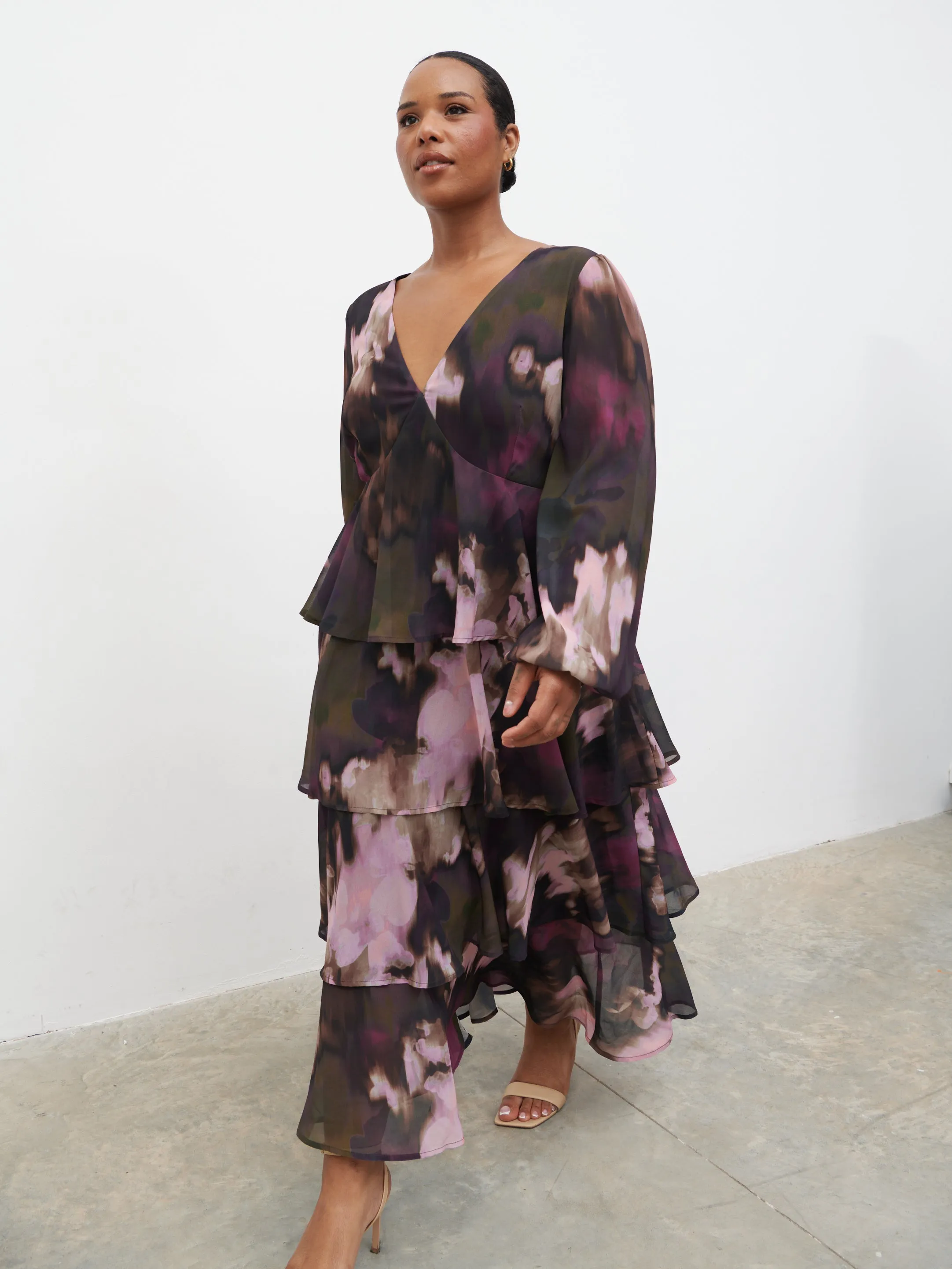 Ashton Ruffle Midi Dress Curve - Purple and Khaki Ombre sold by Pretty Lavish product image thumbnail 5