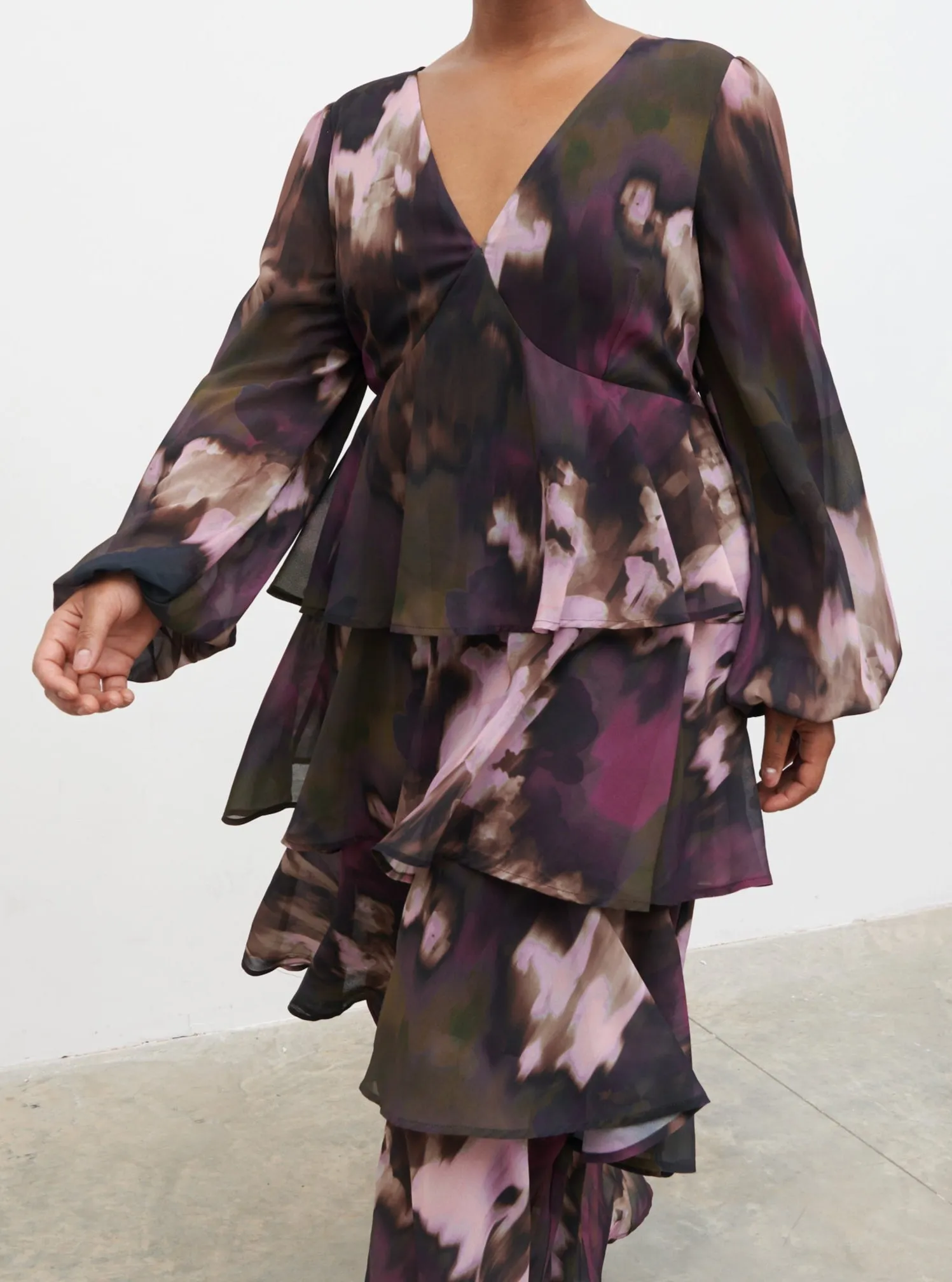 Ashton Ruffle Midi Dress Curve - Purple and Khaki Ombre sold by Pretty Lavish product image thumbnail 2